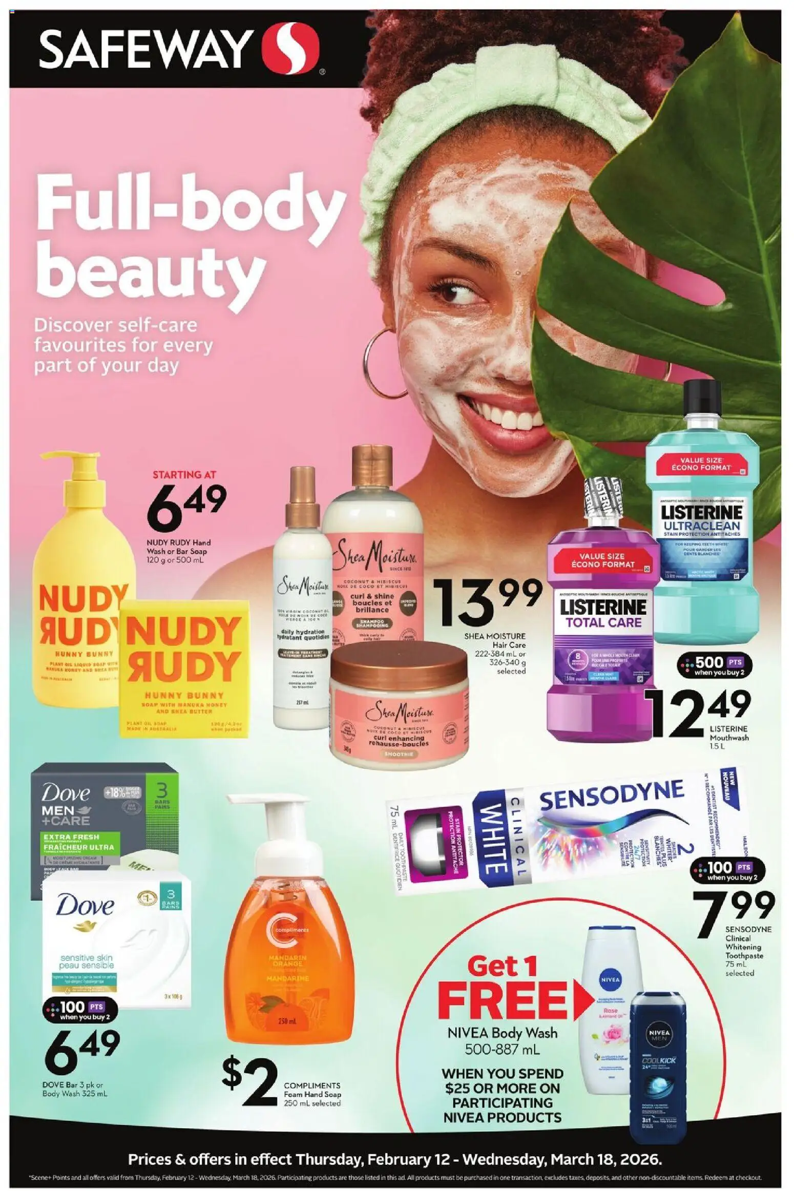 Safeway flyer valid from Feb 12, 2026 | Page: 1 | Products: Coconut, Listerine, Foam, Toothpaste