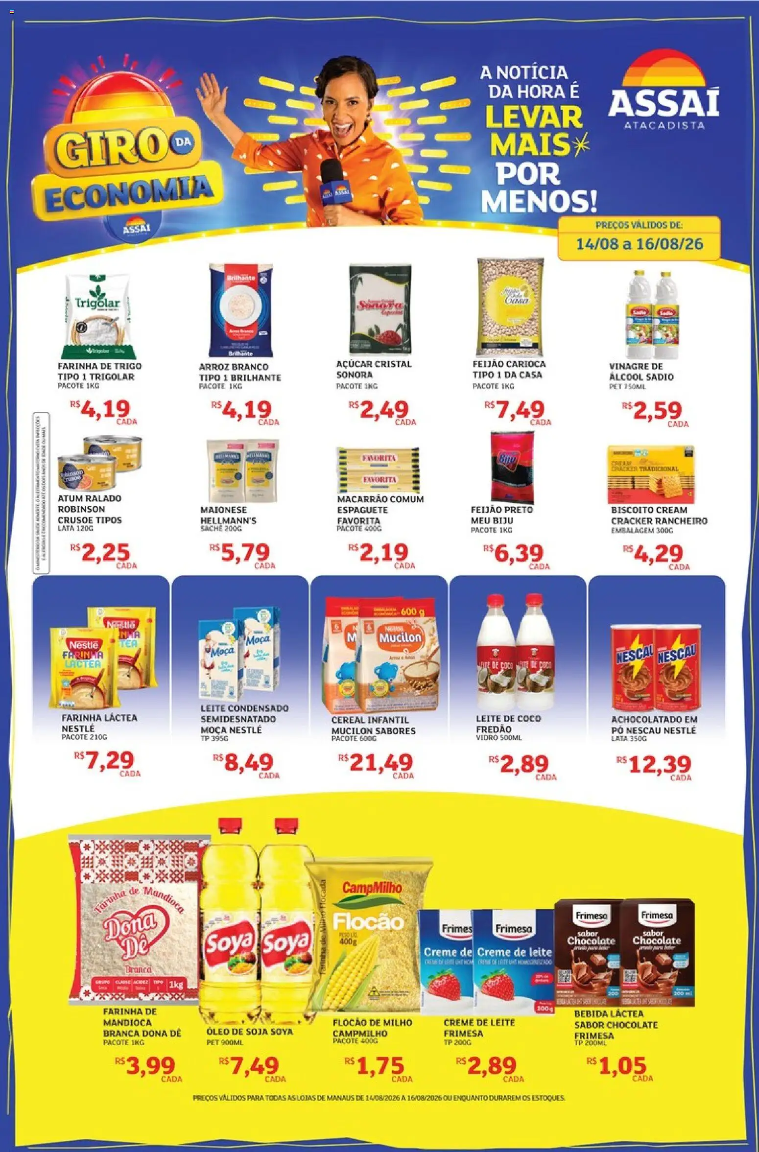Assaí Atacadista Folheto - válido de 14/08/2026 | Página: 1 | Produtos: Farinha láctea, Vinagre, Arroz, Bebida