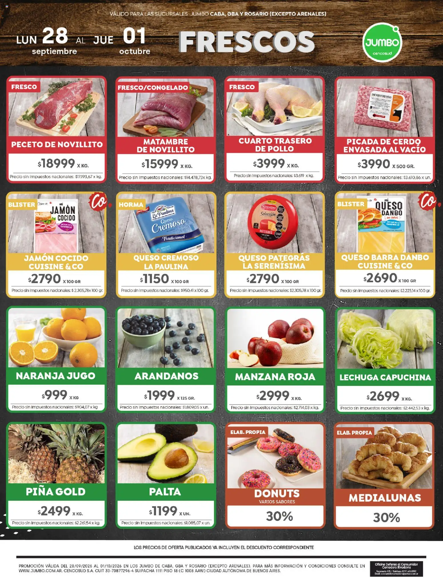 Jumbo - Ofertas │ válido desde el 28/09/2026 | Página: 1 | Productos: Jamón cocido, Arándanos, Queso, Piña