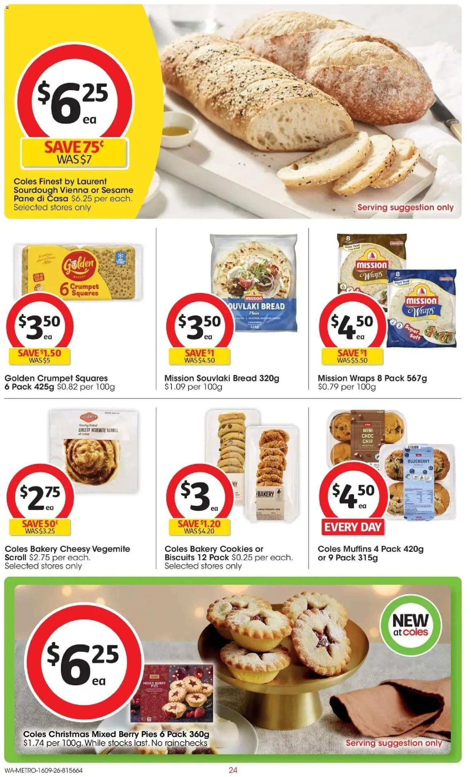 ﻿Coles catalogue valid from 16/09/2026 > Online Australia | Page: 24 | Products: Bread, Pies, Cookies, Bakery