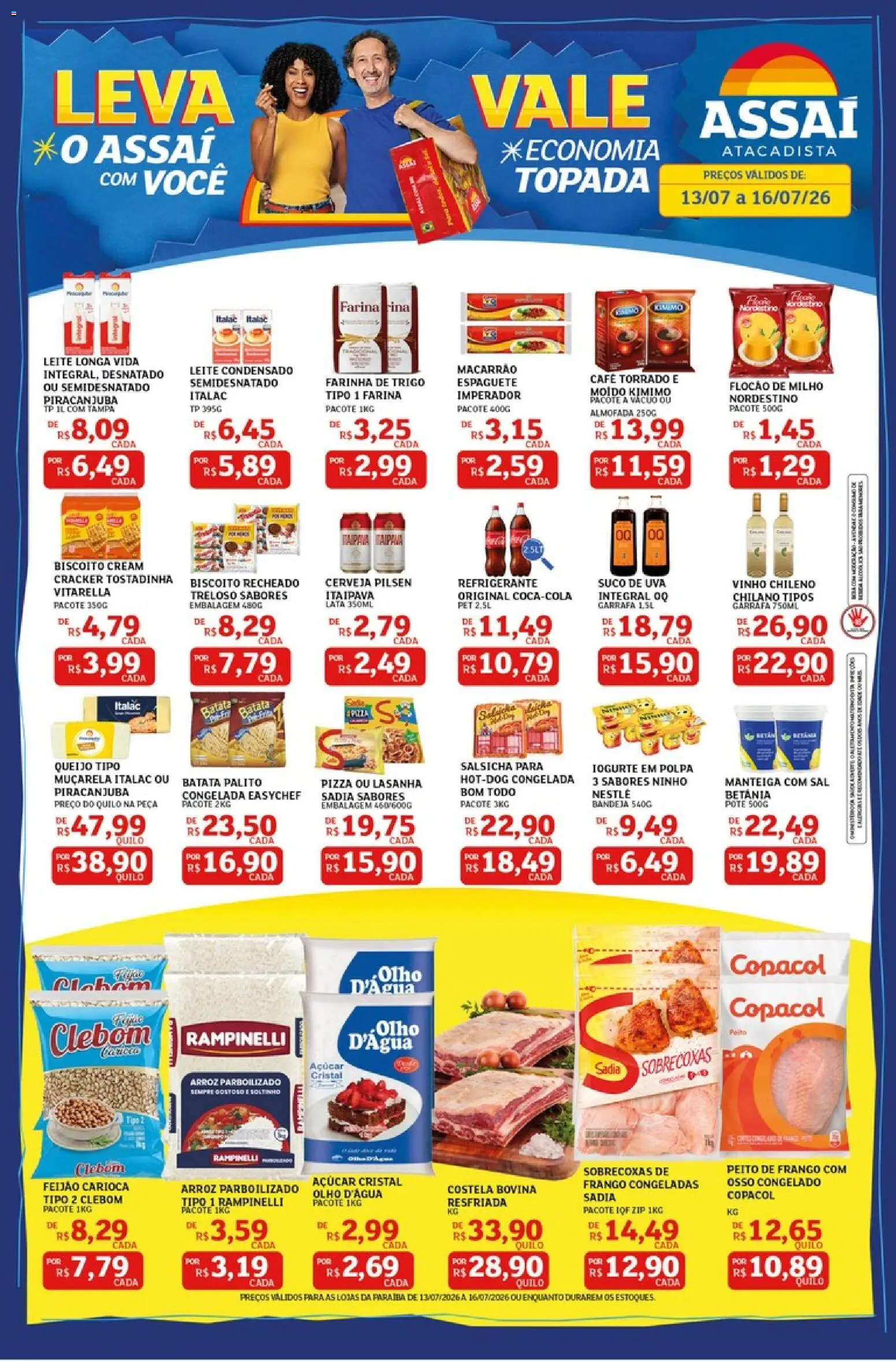 Assaí Atacadista Folheto - válido de 13/07/2026 | Página: 1 | Produtos: Farinha de trigo, Arroz, Frango, Biscoito recheado