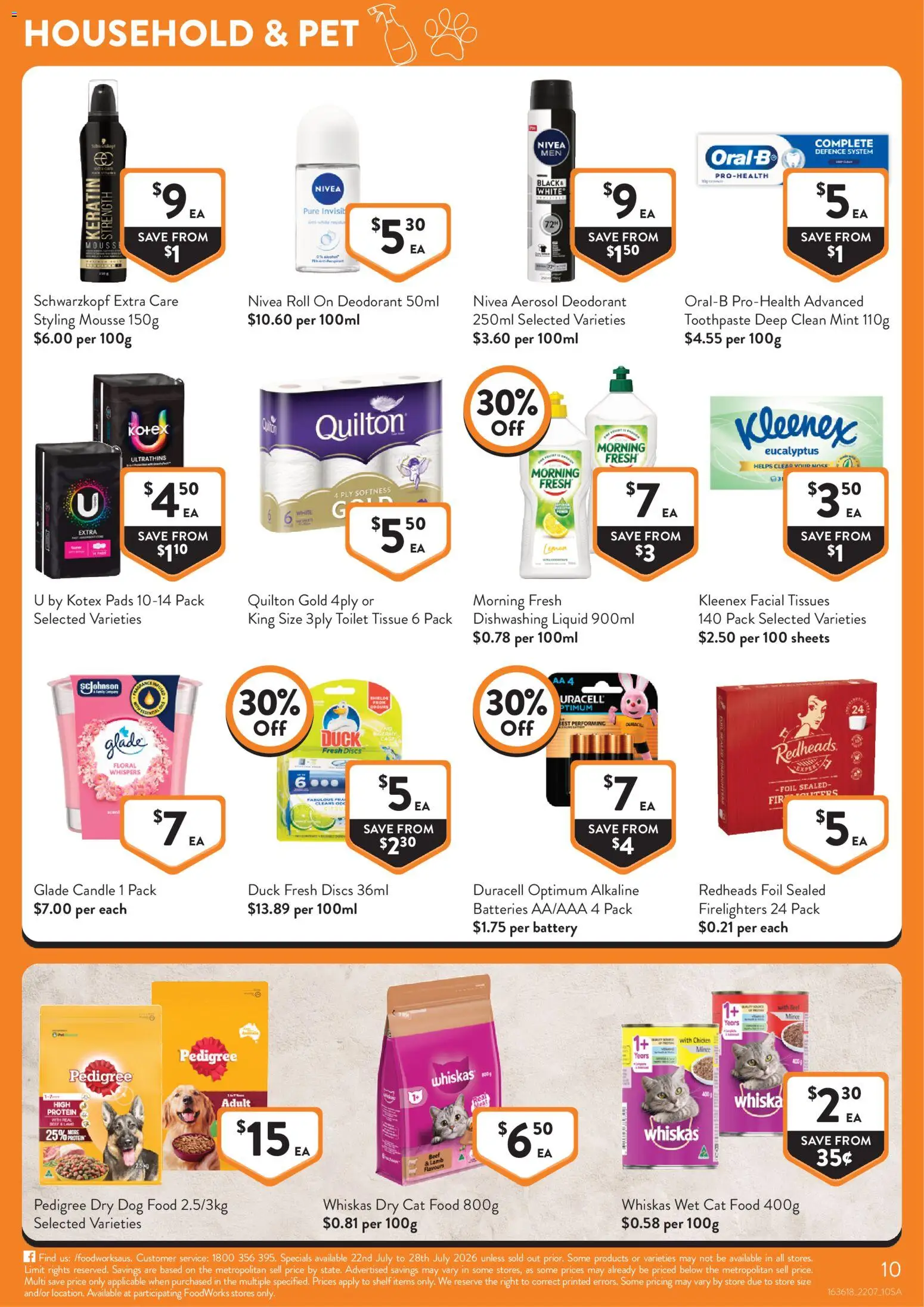 Foodworks catalogue - valid from 22/07/2026 | Page: 10 | Products: Shelf, Household, Deodorant, Tissues