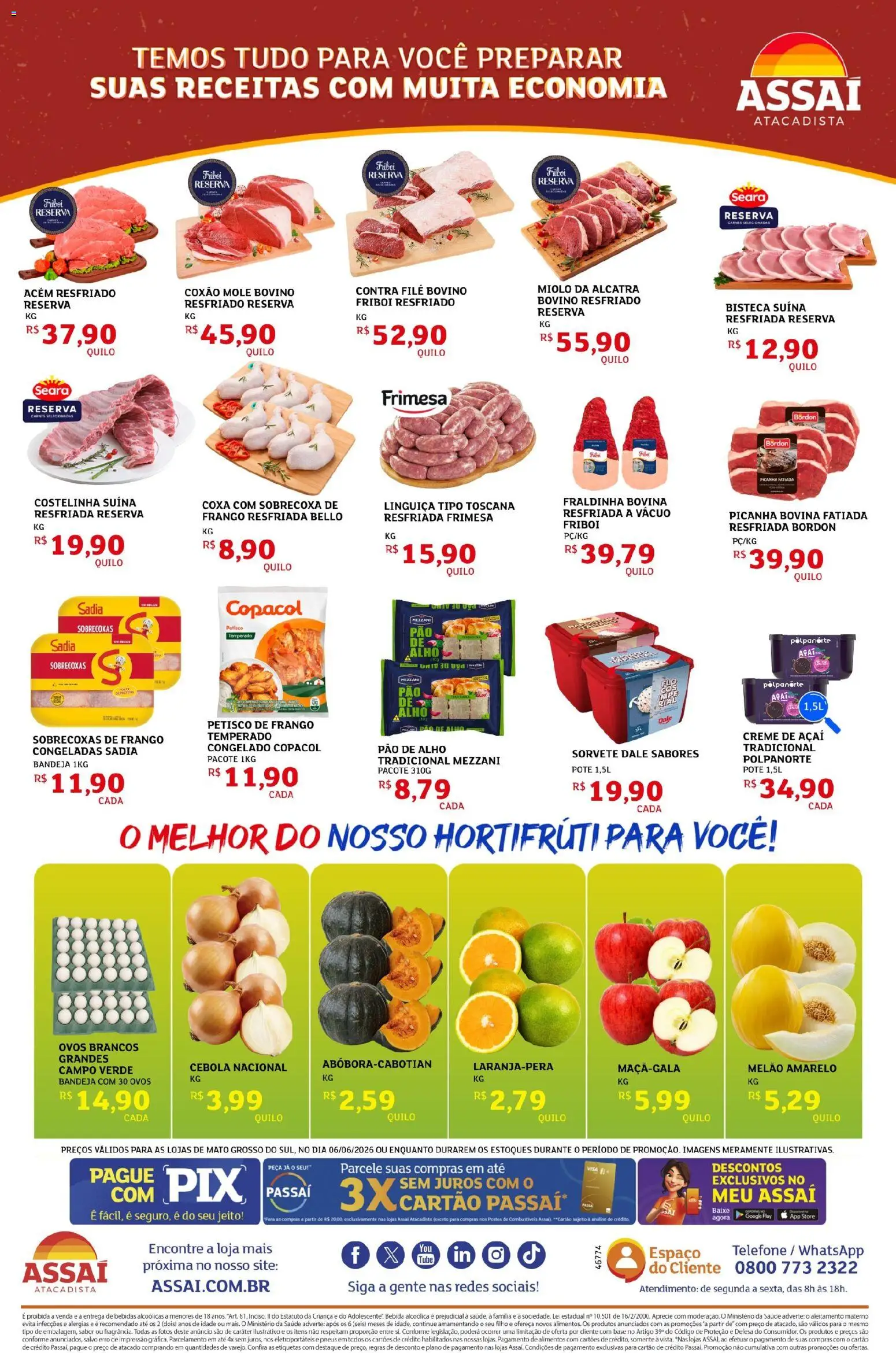 Assaí Atacadista Folheto - válido de 07.06.2026 | Página: 2 | Produtos: Acém, Picanha, Sorvete, Bandeja