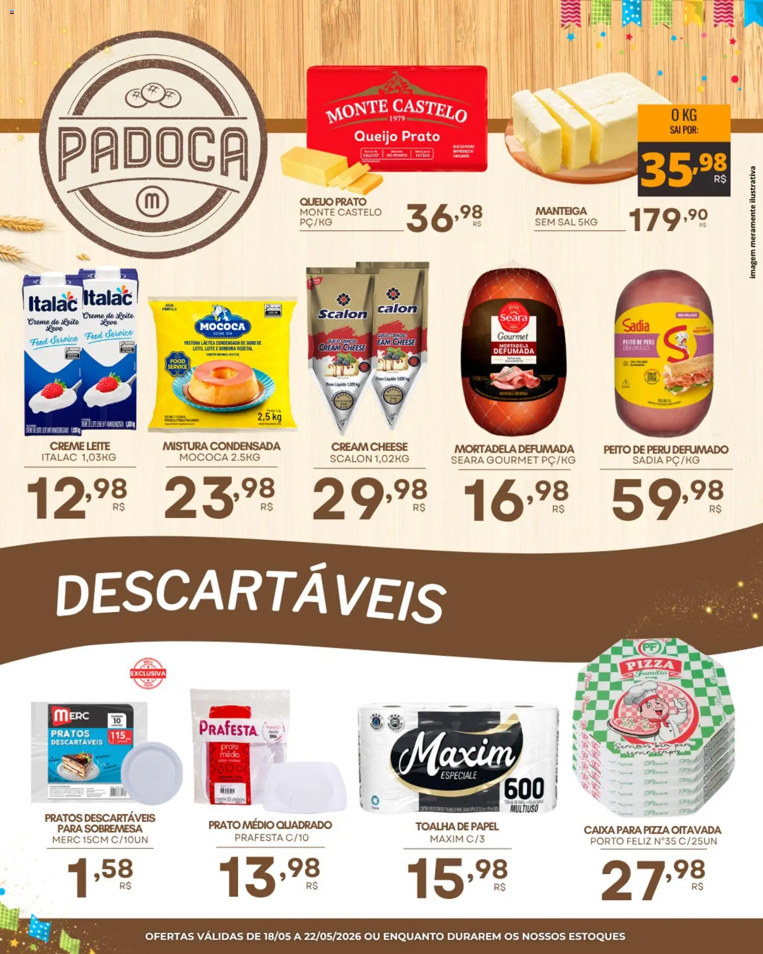 Mercadão Atacadista Folheto - válido de 18.05.2026 | Página: 4 | Produtos: Cream cheese, Cálcio, Creme de leite, Sal