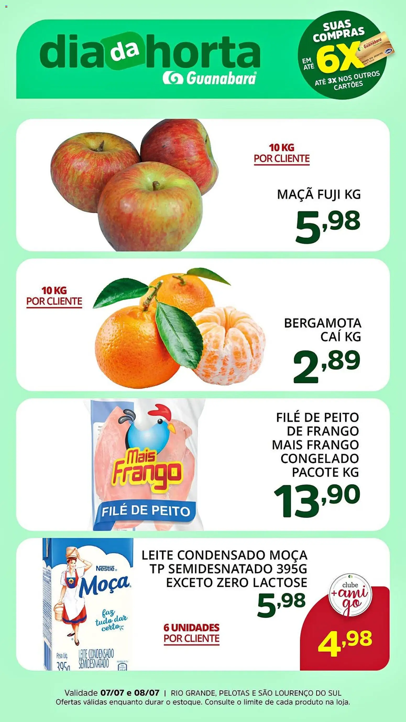 Supermercado Guanabara Folheto - válido de 07/07/2026 | Página: 3 | Produtos: Bergamota, Leite, Frango, Peito de frango