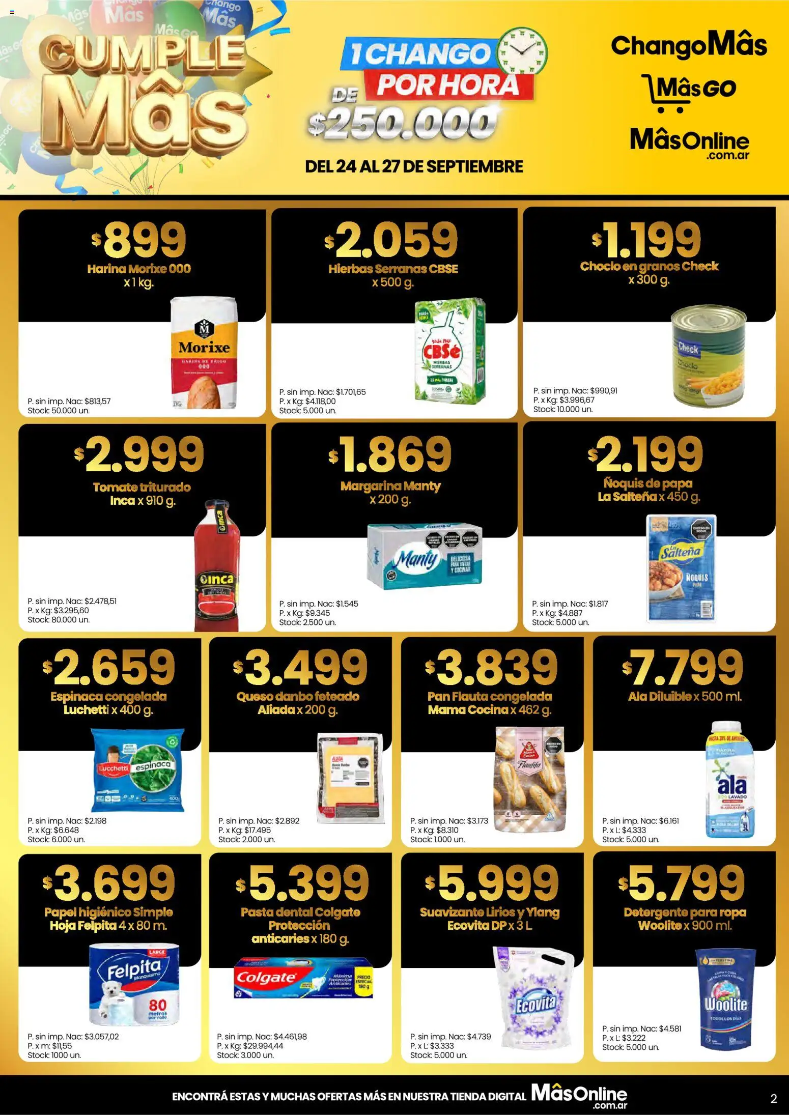 Changomas - CumpleMâs │ válido desde el 24/09/2026 | Página: 2 | Productos: Papa, Ñoquis de papa, Ropa, Ñoquis