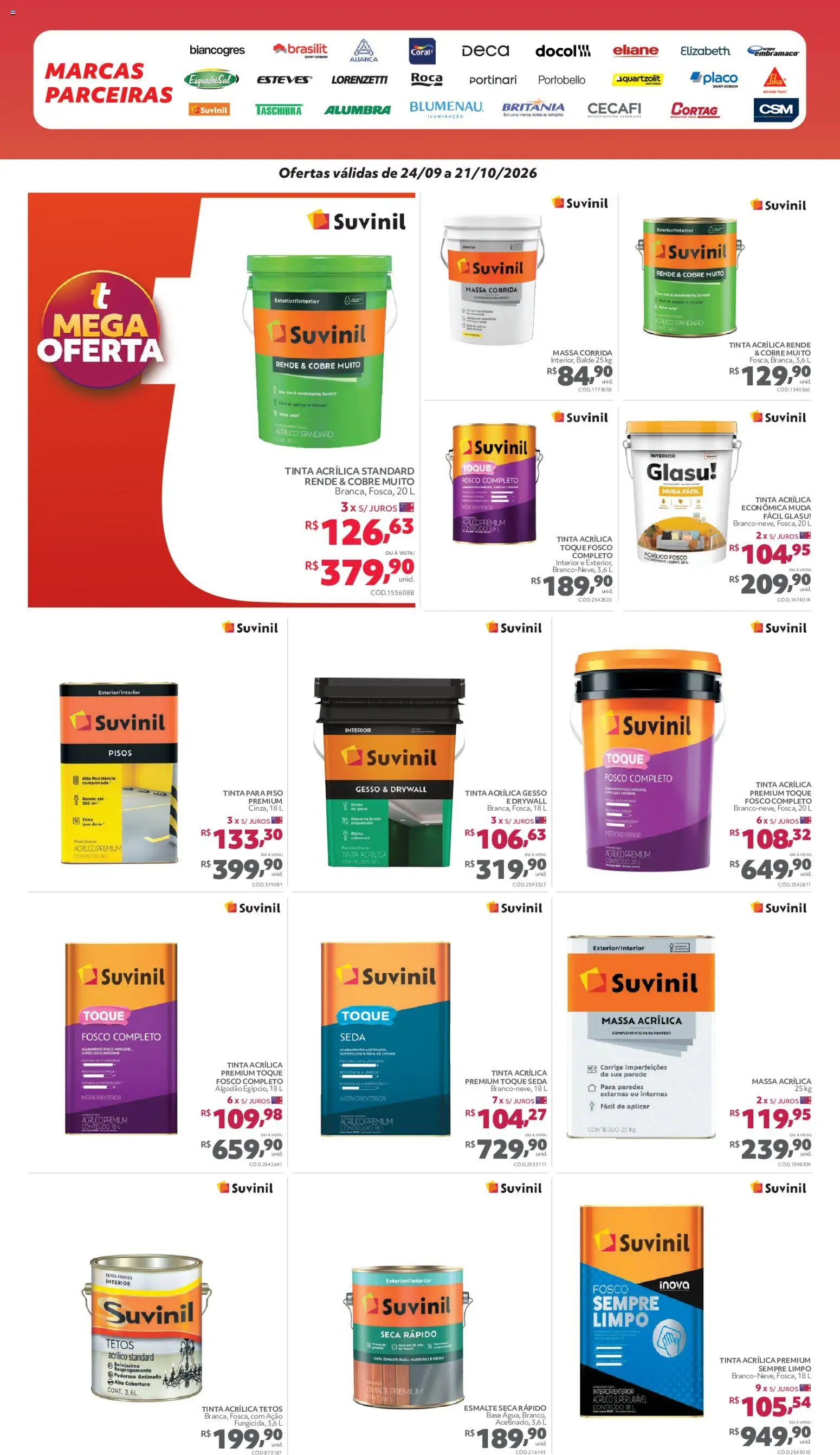 Telhanorte Folheto - válido de 24/09/2026 | Página: 11 | Produtos: Gesso, Massa corrida, Base, Massa