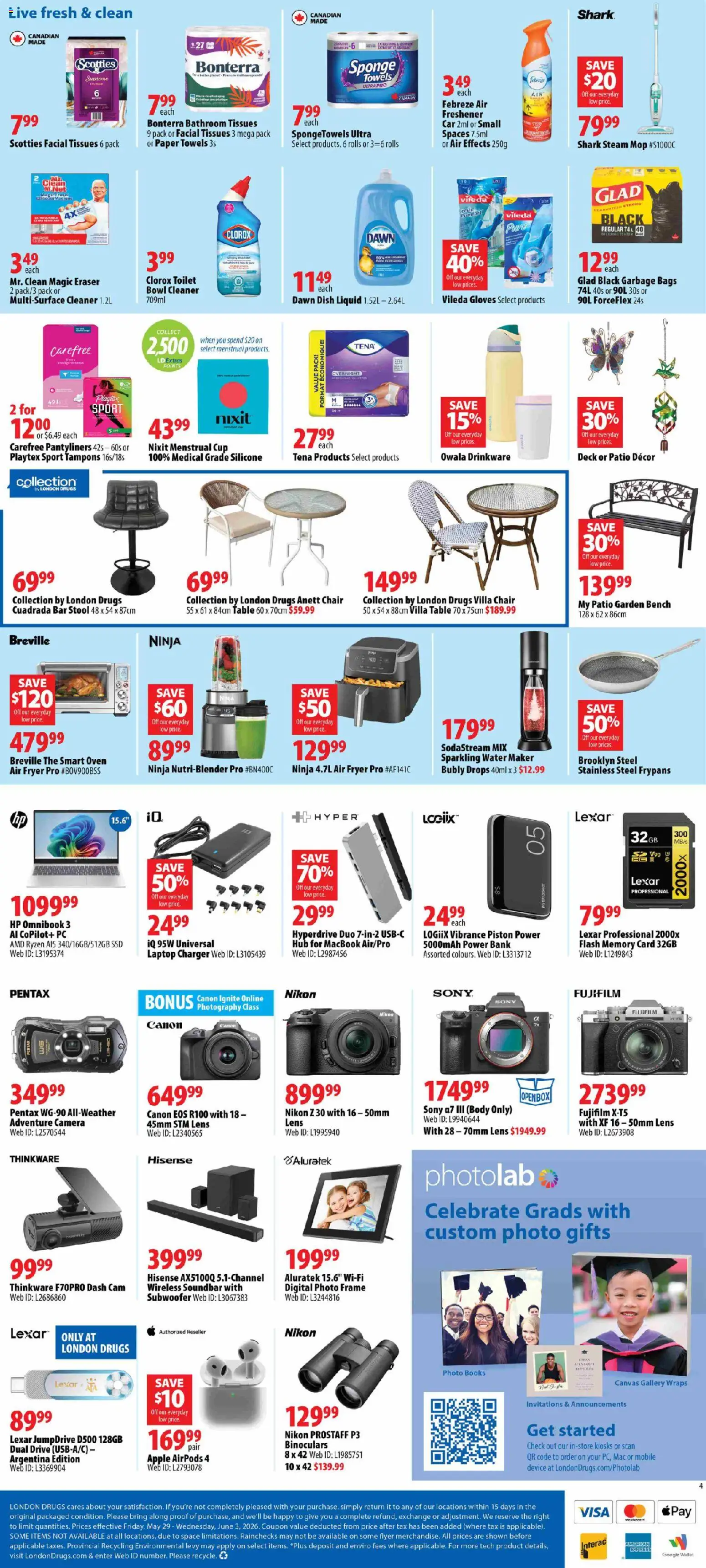 London Drugs flyer valid from 29.05.2026 | Page: 4 | Products: PC, Oven, Fryer, Table