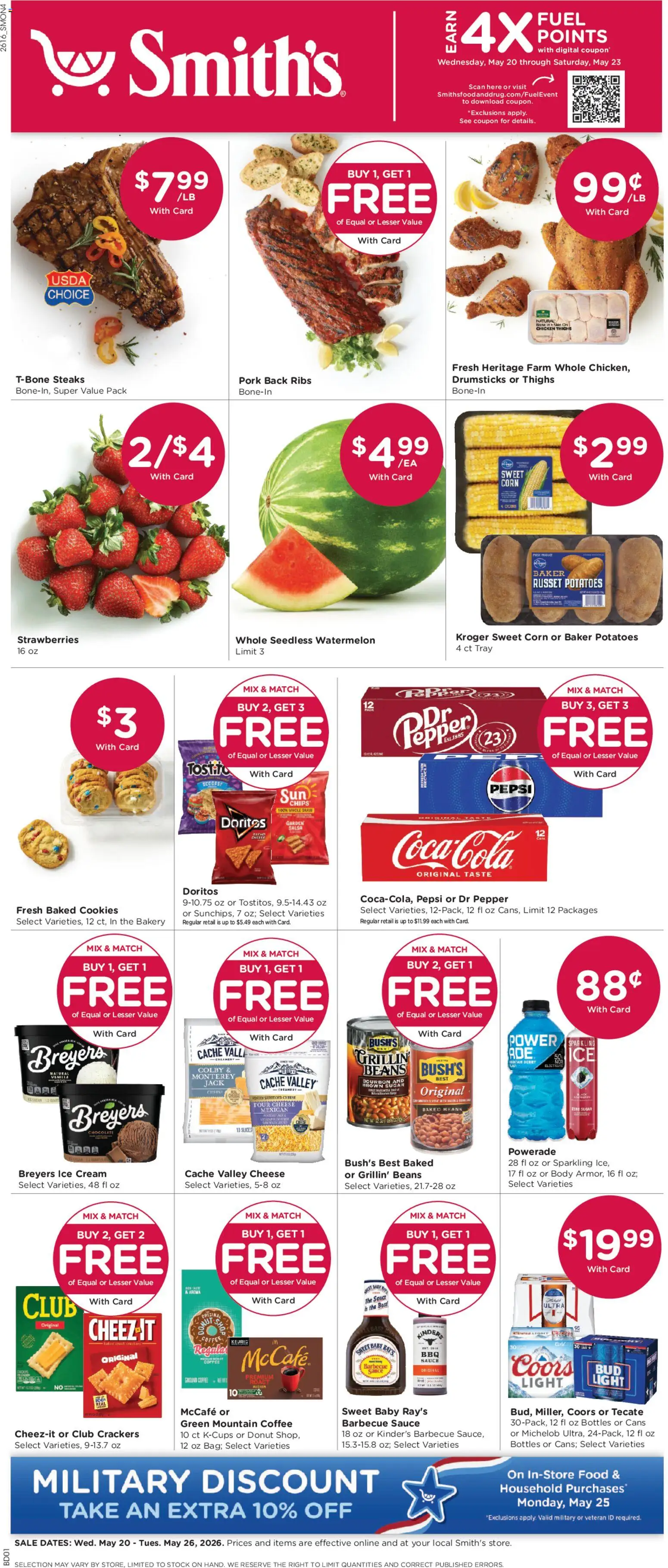 Smith's Weekly Ad - valid from 20.05.2026 | Page: 1 | Products: Corn, Cookies, Sauce, Sugar
