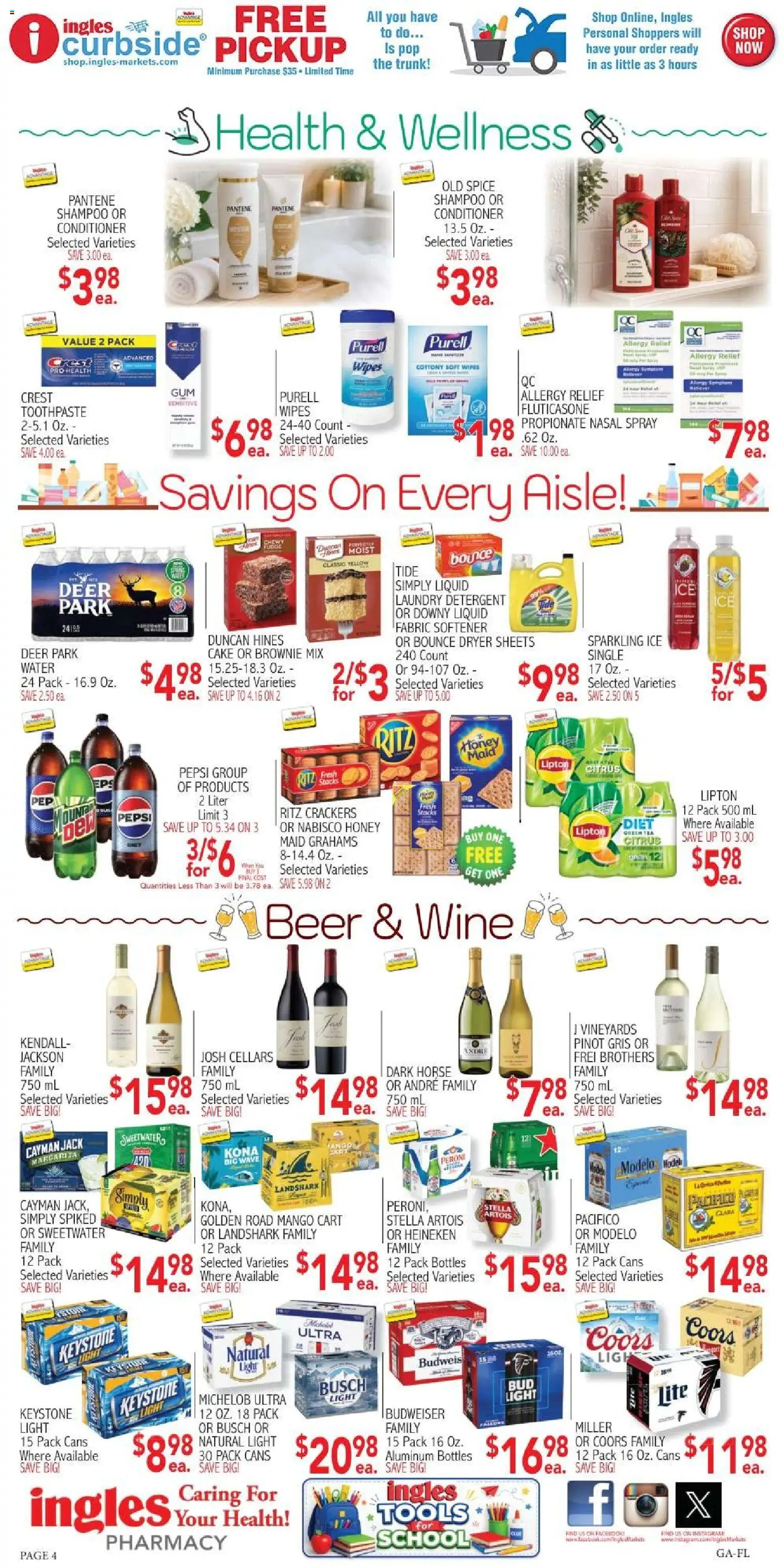 Ingles Weekly Ad - valid from 08/26/2026 | Page: 4 | Products: Shampoo, Wine, Heineken, Tea