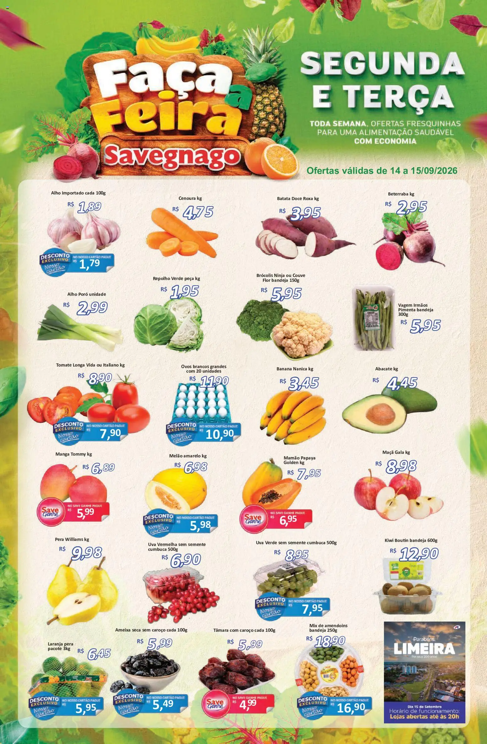Savegnago Folheto - válido de 14/09/2026 | Página: 1 | Produtos: Tomate, Amendoins, Ovos, Mamão