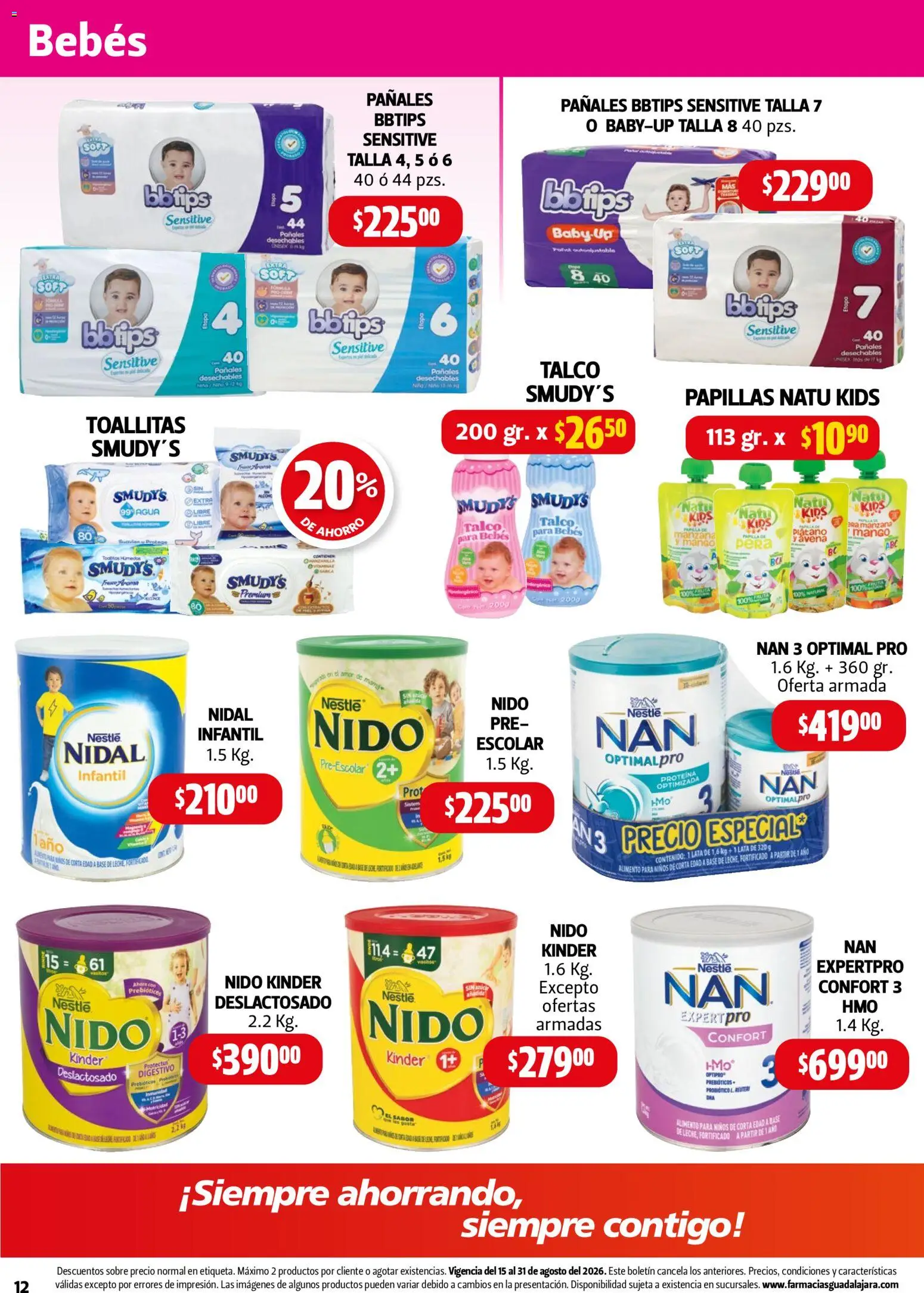 Nuevas ofertas de Farmacia Guadalajara válidas en toda la República Mexicana desde el 15/08/2026. ¡Encuentra las mejores ofertas en Farmacia Guadalajara catálogo! | Página: 12 | Productos: Pera, Manzana, Papillas, Sobre