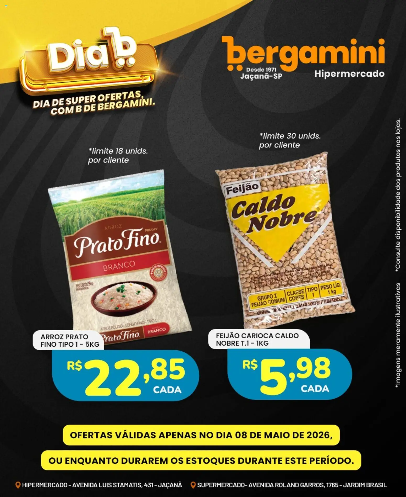 Supermercado Bergamini Folheto - válido de 08.05.2026 | Página: 8 | Produtos: Feijão, Maiô, Arroz