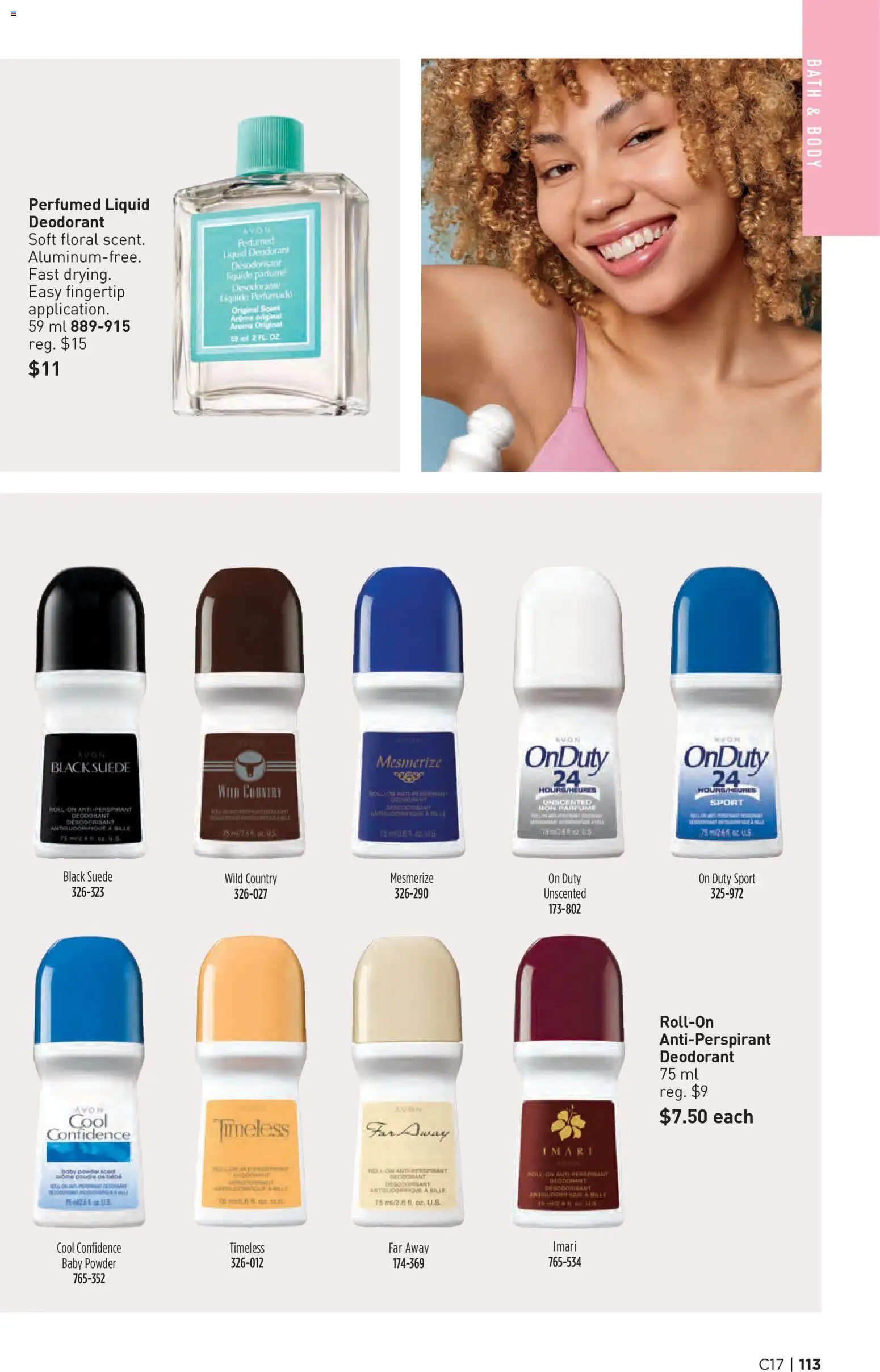 Avon flyer valid from Aug 13, 2026 | Page: 113 | Products: Powder, Deodorant, Antiperspirant, Bath