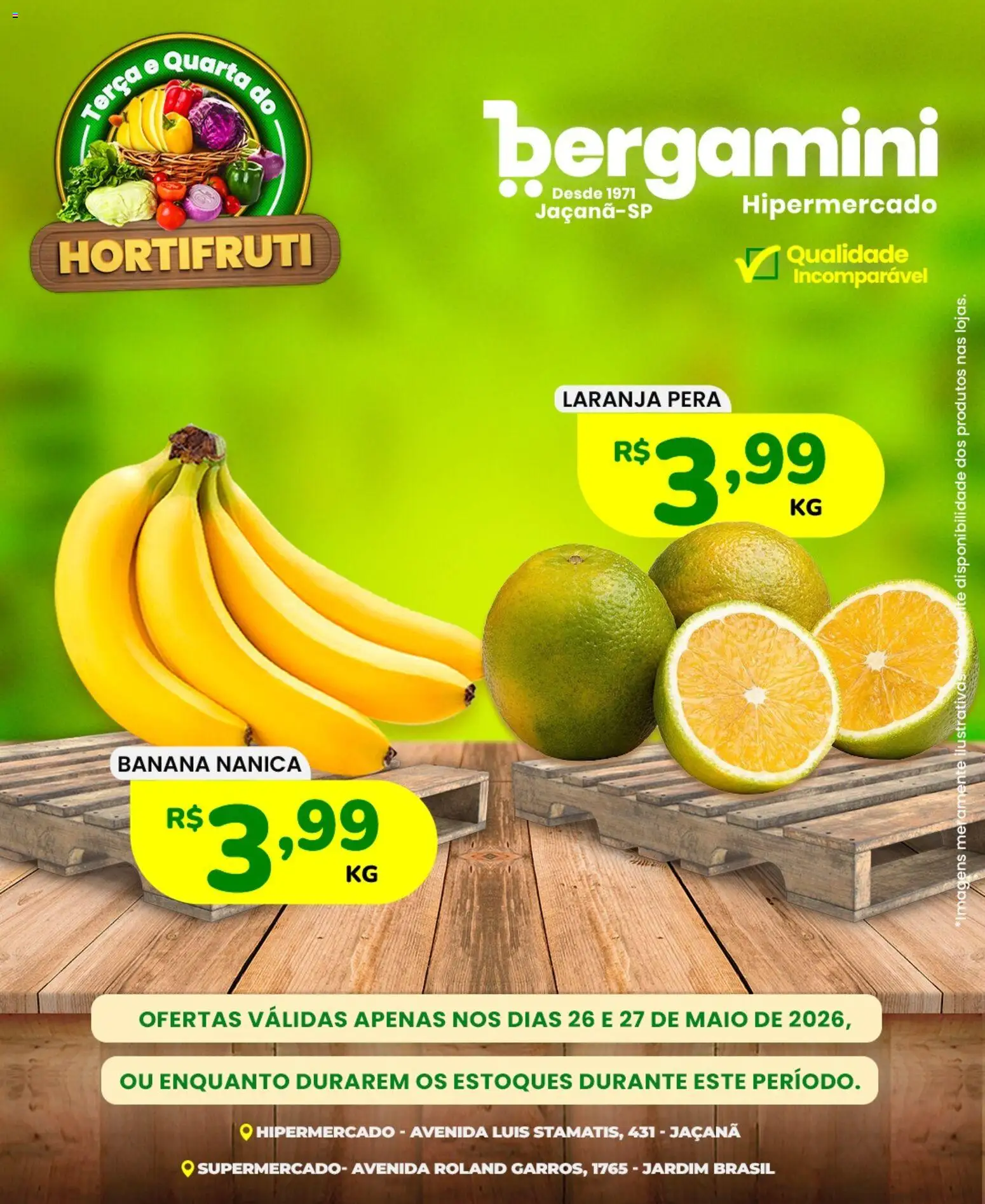 Supermercado Bergamini Folheto - válido de 26.05.2026 | Página: 1 | Produtos: Pera, Maiô