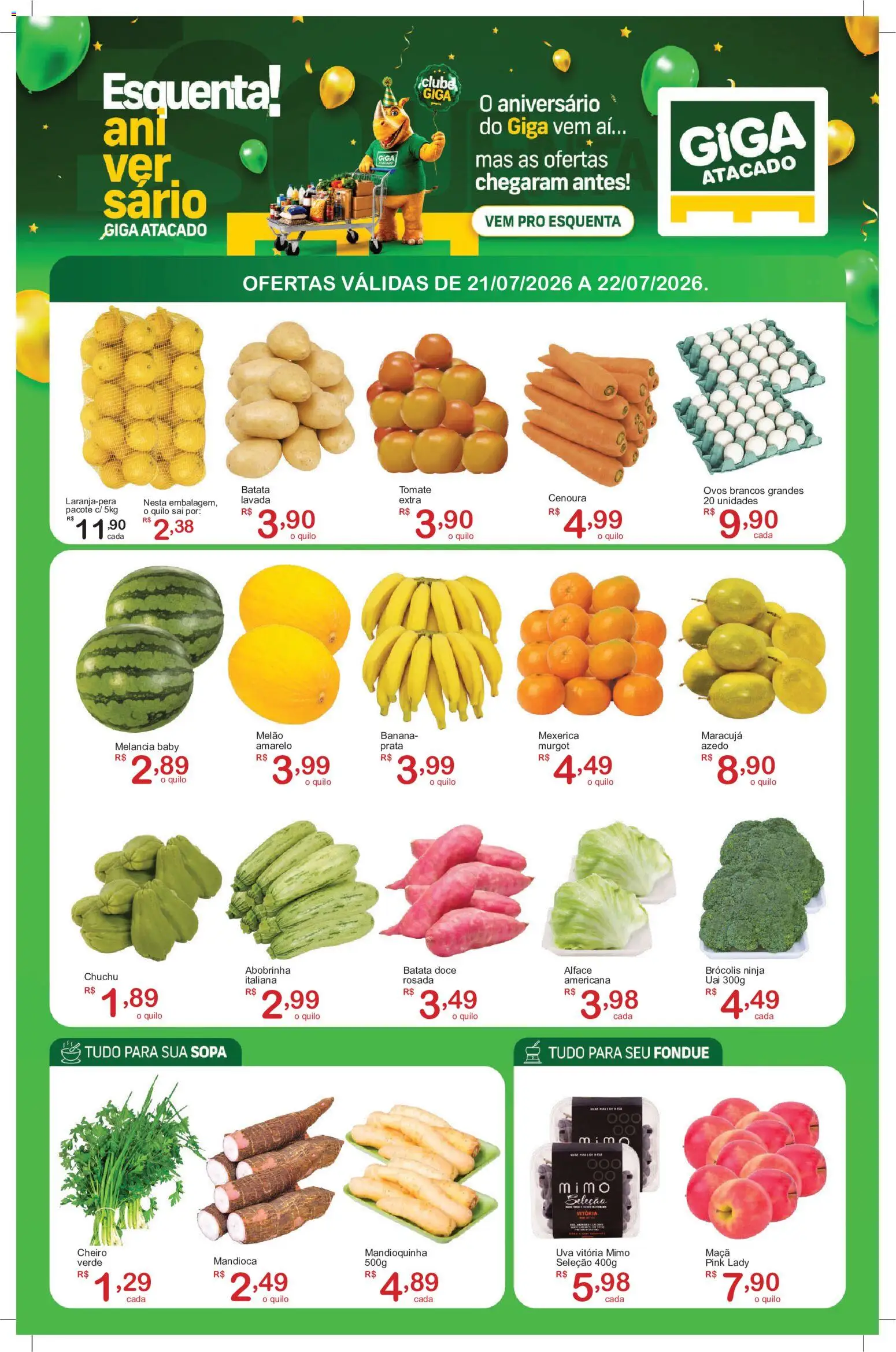 GIGA Atacado Folheto - válido de 21/07/2026 | Página: 1 | Produtos: Melancia, Melão, Mandioquinha, Ovos