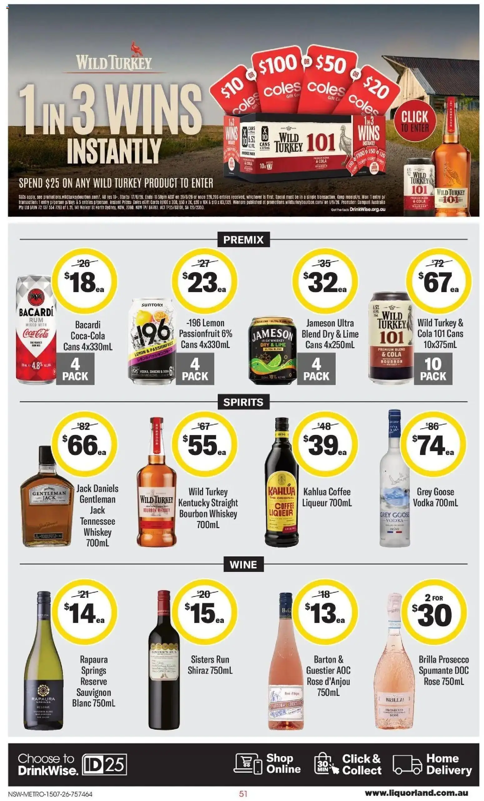 Coles catalogue - valid from 15/07/2026 | Page: 51 | Products: Grey Goose, Prosecco, Lime, Fridge