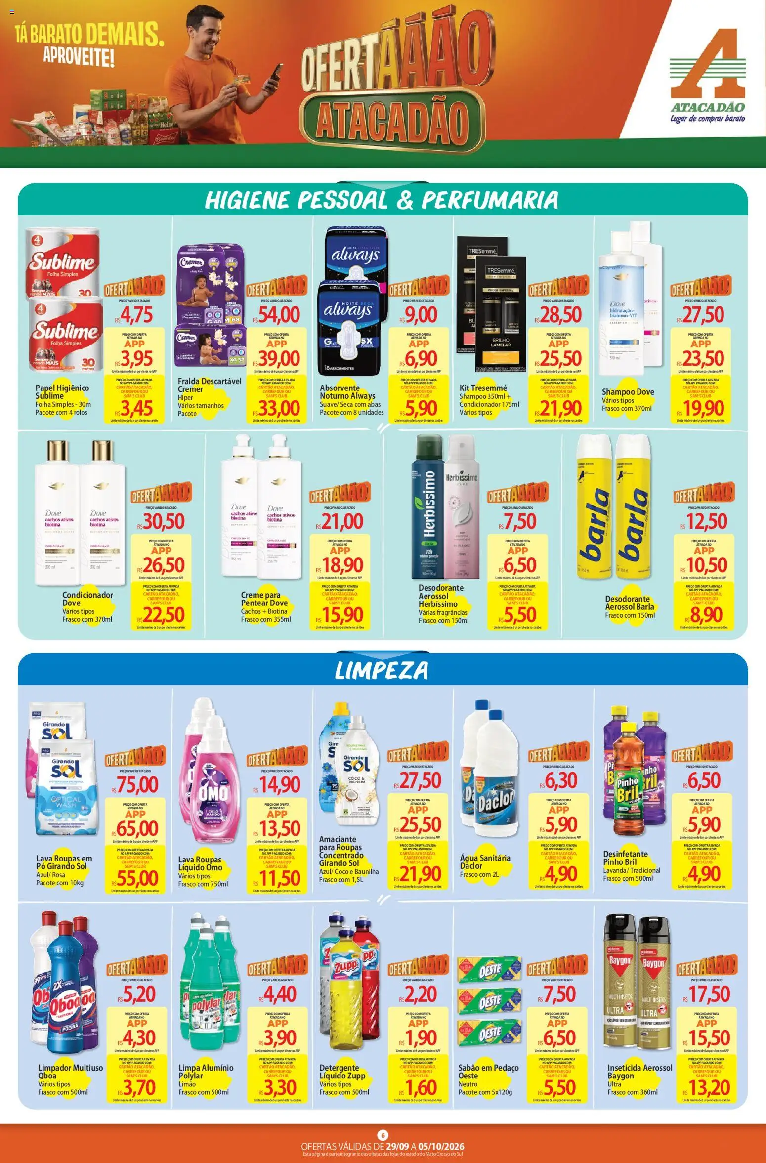 Atacadão Folheto - válido de 29/09/2026 | Página: 6 | Produtos: Shampoo, Limpador multiuso, Baunilha, Absorvente