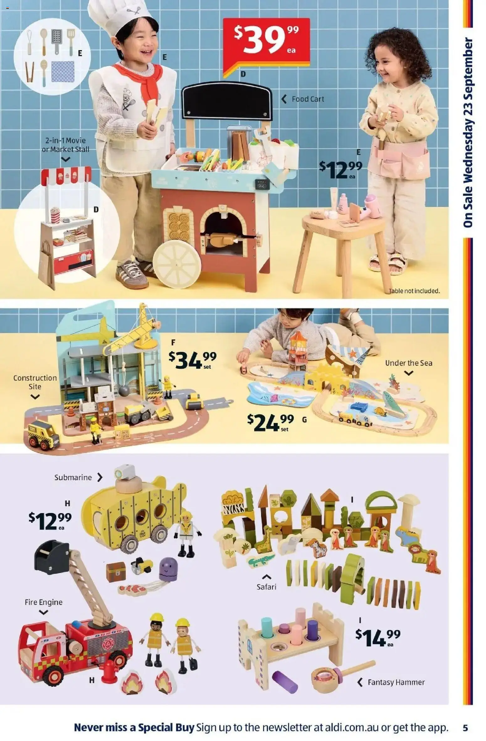Aldi catalogue - valid from 23/09/2026 | Page: 5 | Products: Table, Food, Make-up, Cart