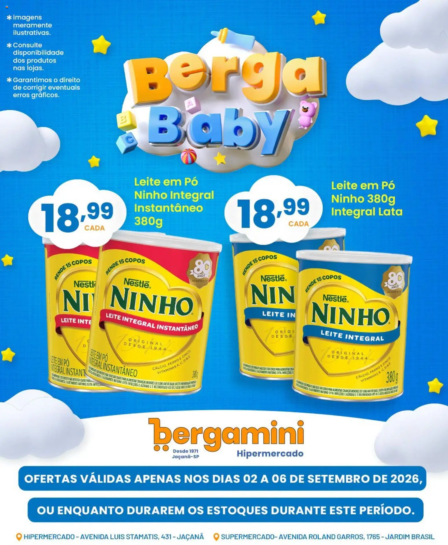 Supermercado Bergamini Folheto - válido de 02/09/2026 | Página: 1 | Produtos: Pó, Leite, Copos, Leite em pó