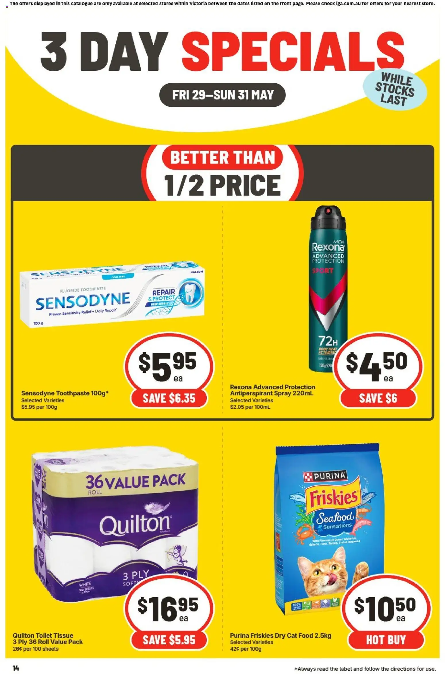 IGA catalogue - valid from 29.05.2026 | Page: 3 | Products: Toilet, Antiperspirant, Toothpaste, Seafood