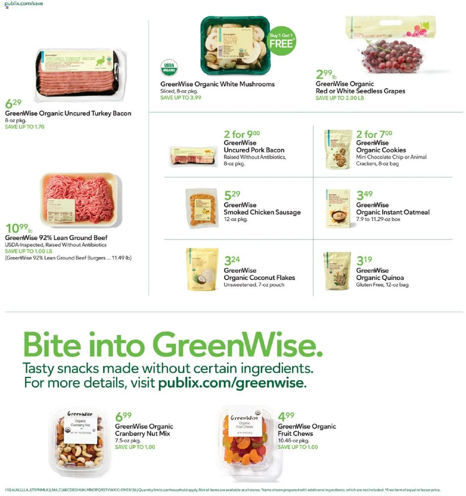 Publix Weekly Ad - valid from 09/02/2026 | Page: 10 | Products: Organic fruit, Chicken, Beef, Ground beef