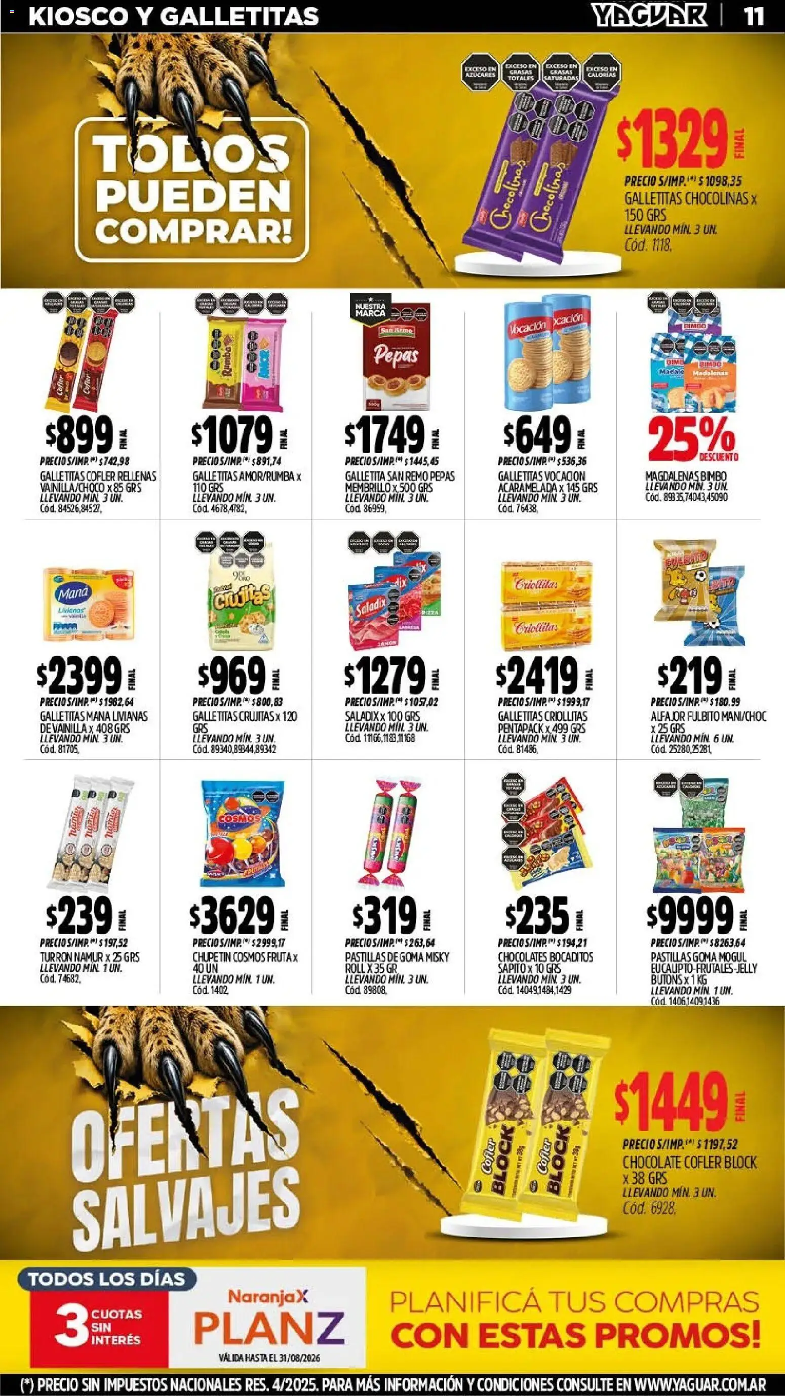 Yaguar - Oferta Semanal Mendoza │ válido desde el 10/08/2026 | Página: 12 | Productos: Galletitas, Fruta, Alfajor, Turrón