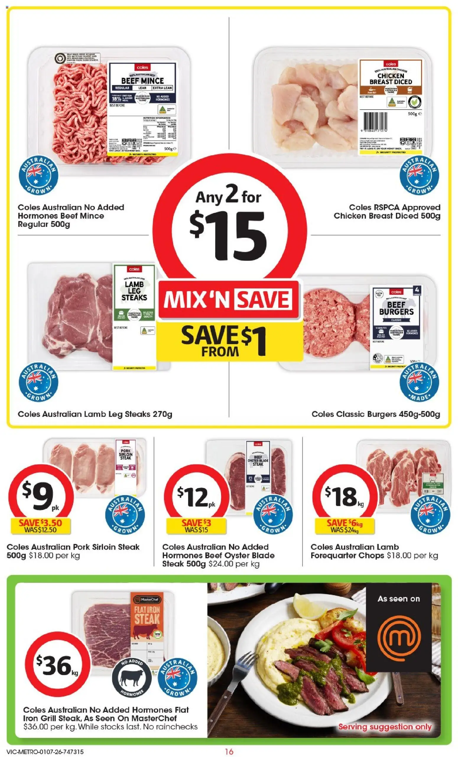 Coles catalogue - valid from 01/07/2026 | Page: 16 | Products: Chicken, Beef, Steak, Iron