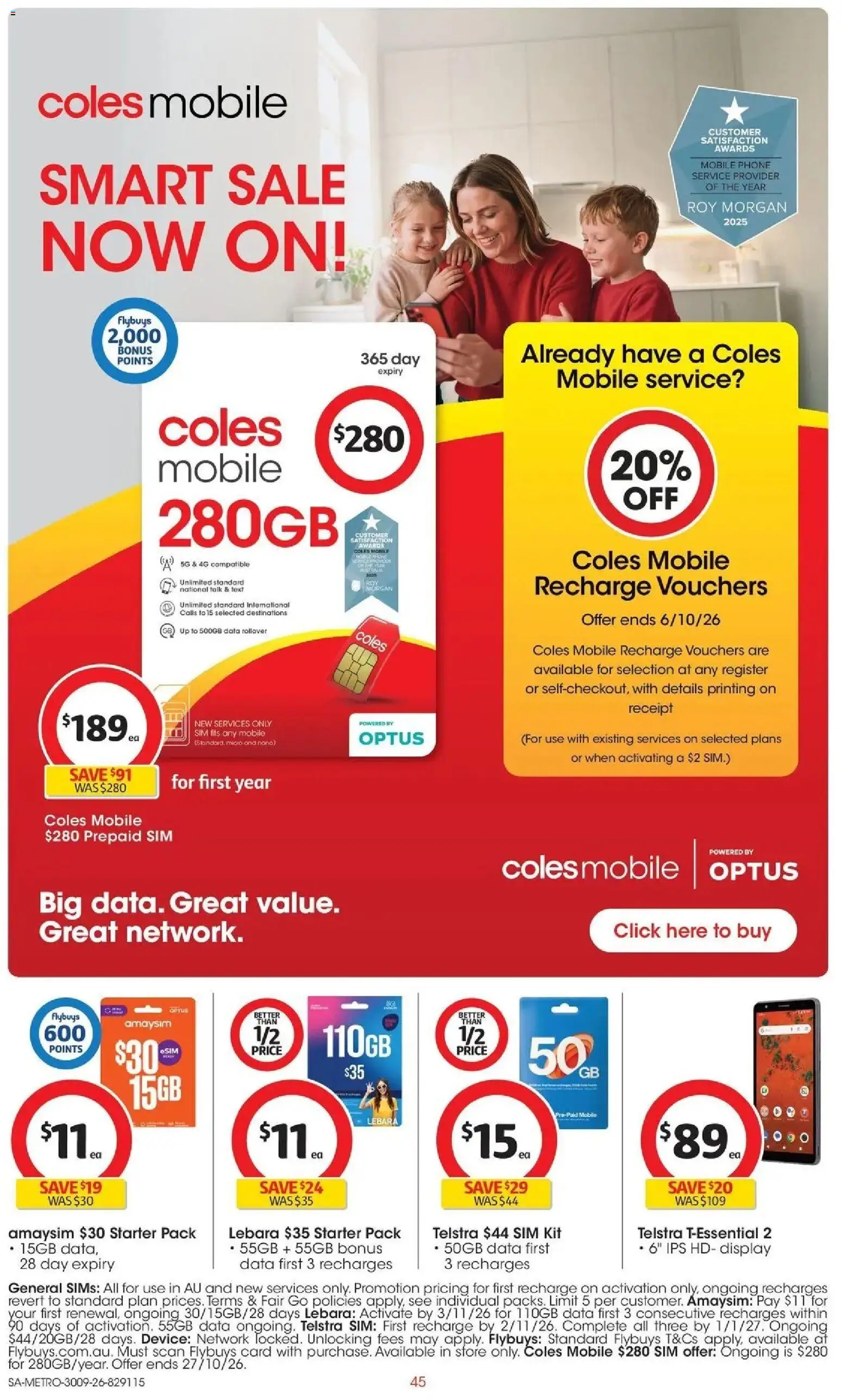 Coles catalogue - valid from 30/09/2026 | Page: 45 | Products: Mobile phone, Smartphone, Device, Mobile