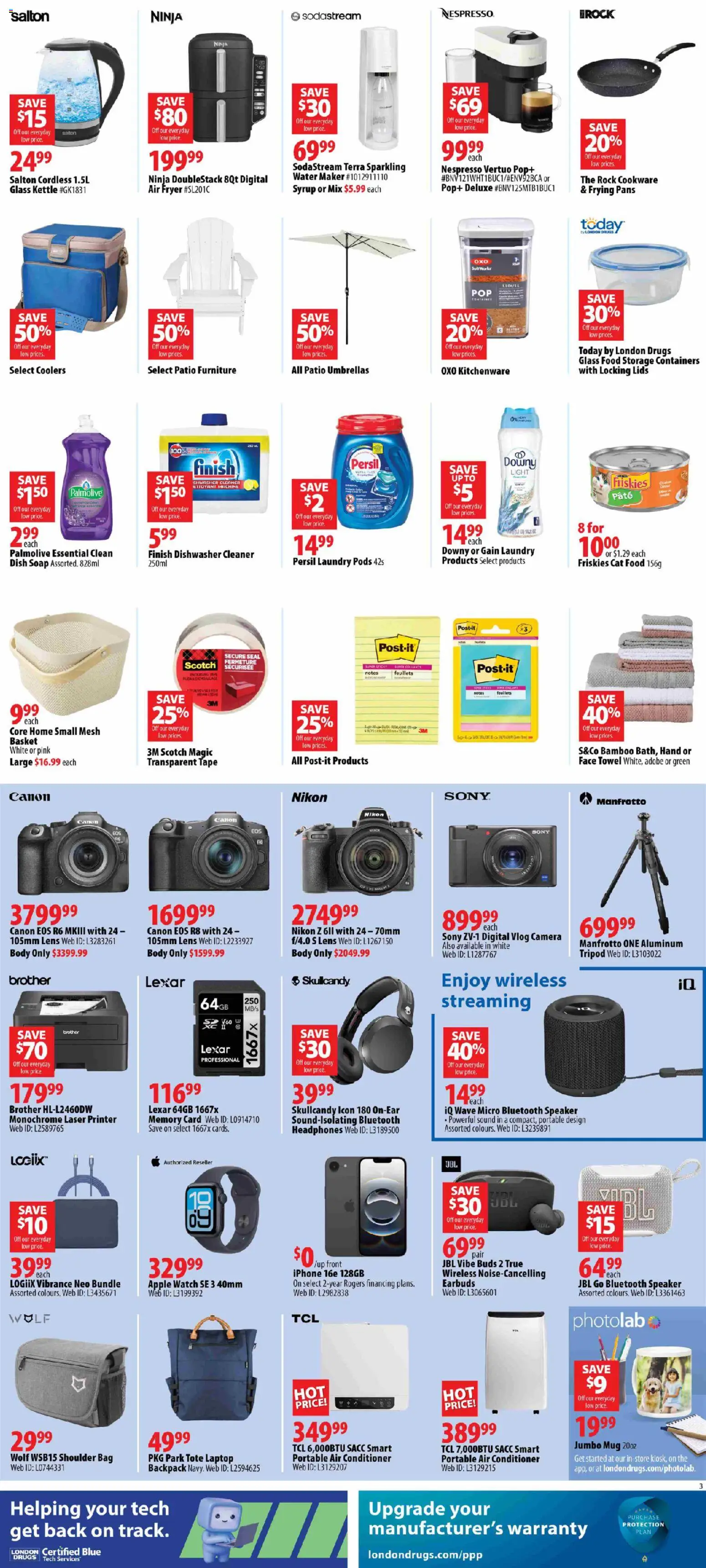 London Drugs flyer valid from Aug 21, 2026 | Page: 4 | Products: Watch, Water, Memory card, Soap