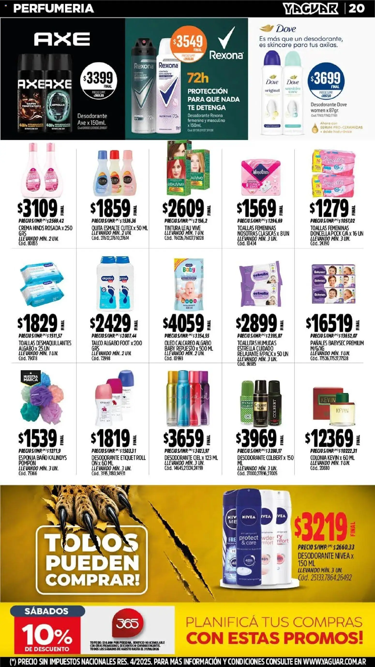 Yaguar - Oferta Semanal Jujuy │ válido desde el 03/08/2026 | Página: 20 | Productos: Baño, Serum, Pañales, Crema