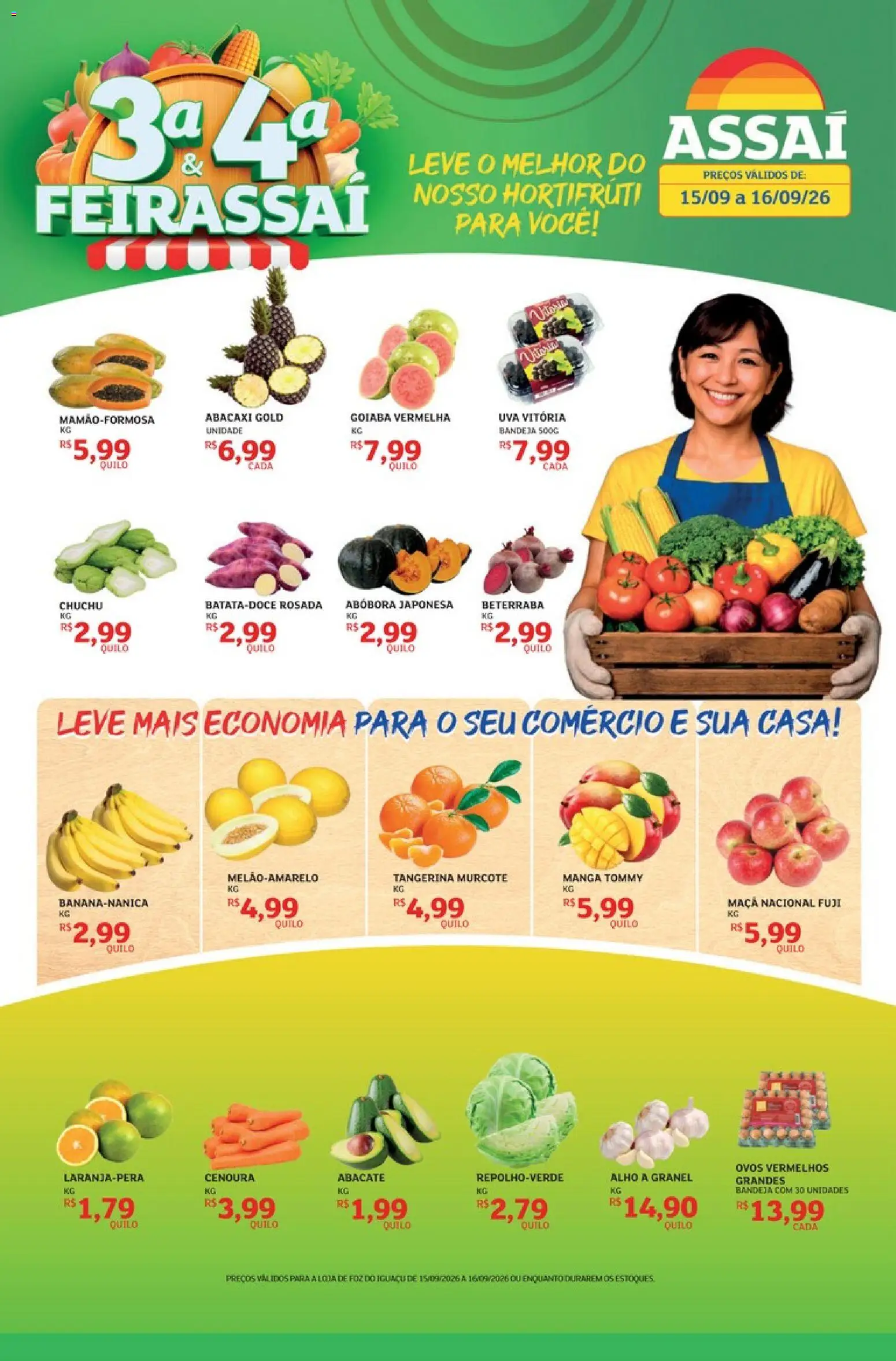 Assaí Atacadista Folheto - válido de 15/09/2026 | Página: 1 | Produtos: Abóbora, Alho, Ovos, Bandeja