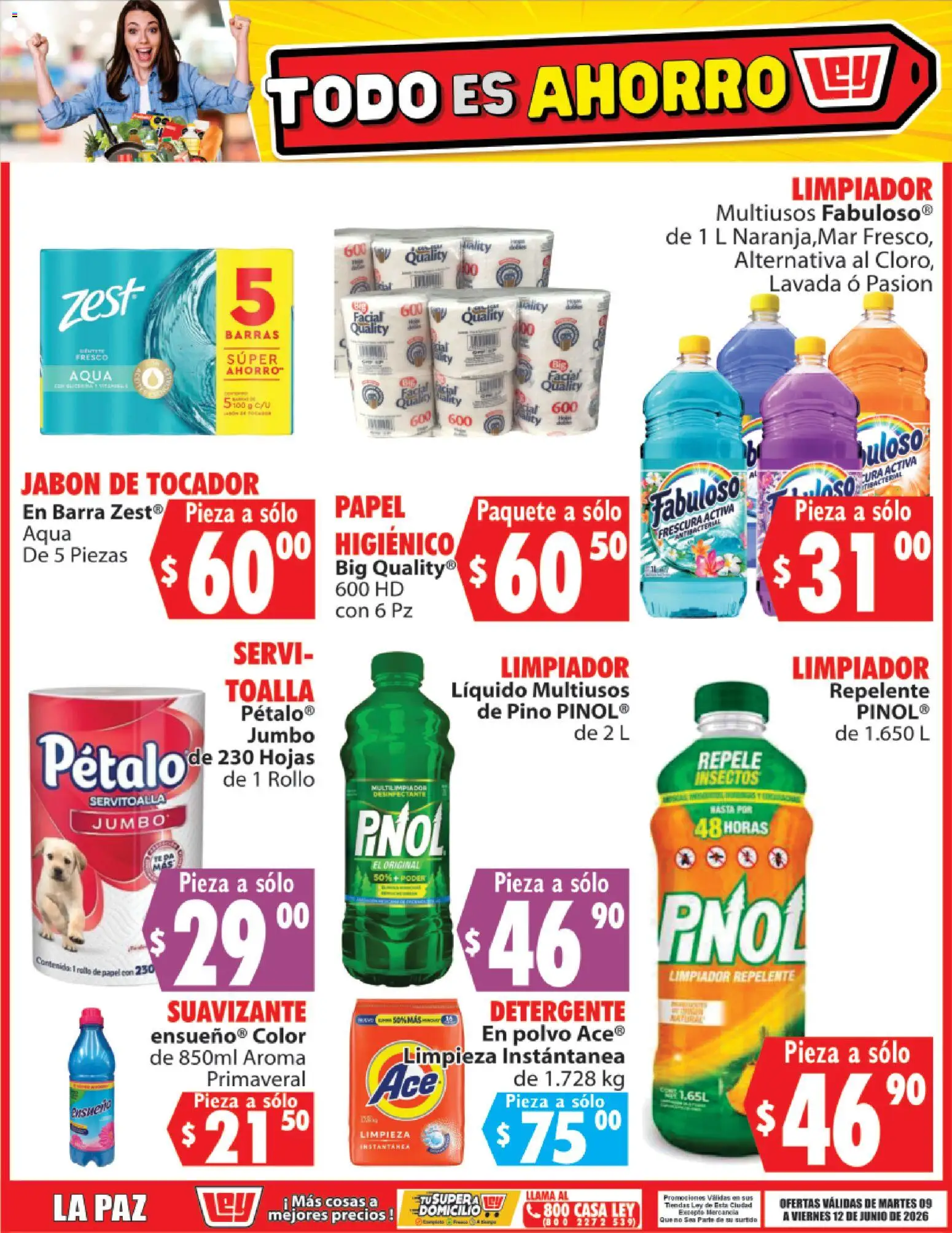 Nuevas ofertas de Casa Ley válidas en toda la República Mexicana desde el 09.06.2026. ¡Encuentra las mejores ofertas en Casa Ley folleto Todo es ahorro! | Página: 9 | Productos: Suavizante, Repelente, Polvo, Jabón