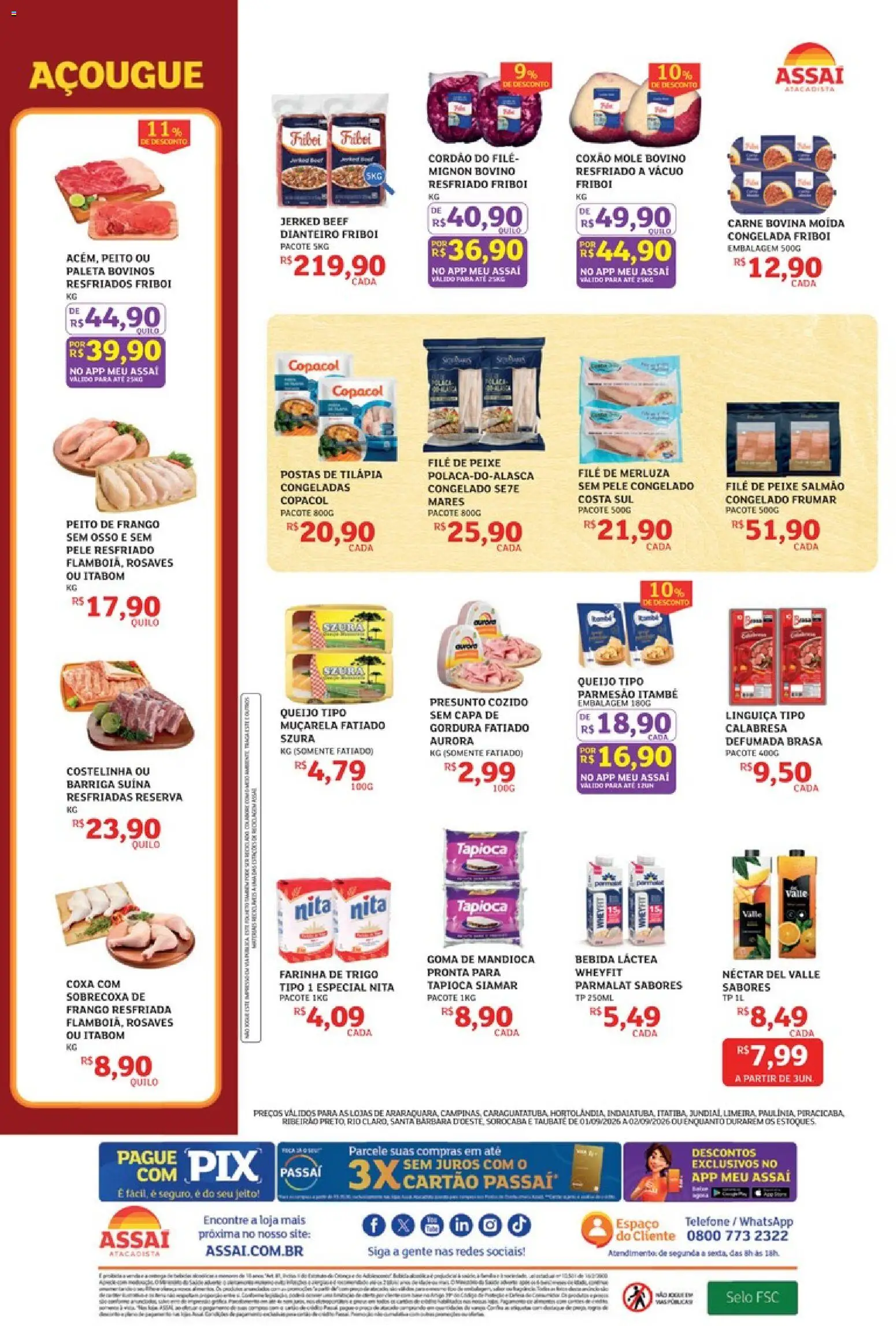 Assaí Atacadista Folheto - válido de 01/09/2026 | Página: 2 | Produtos: Farinha de trigo, Queijo, Bebida, Peito de frango