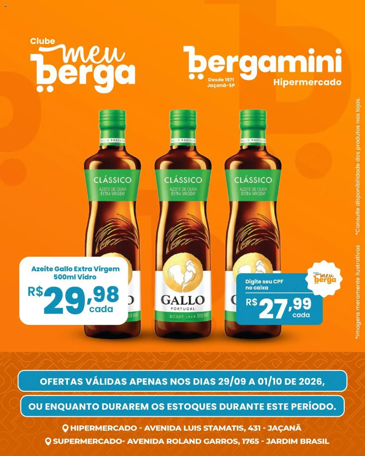 Supermercado Bergamini Folheto - válido de 29/09/2026 | Página: 1 | Produtos: Caixa, Azeite de oliva, Azeite