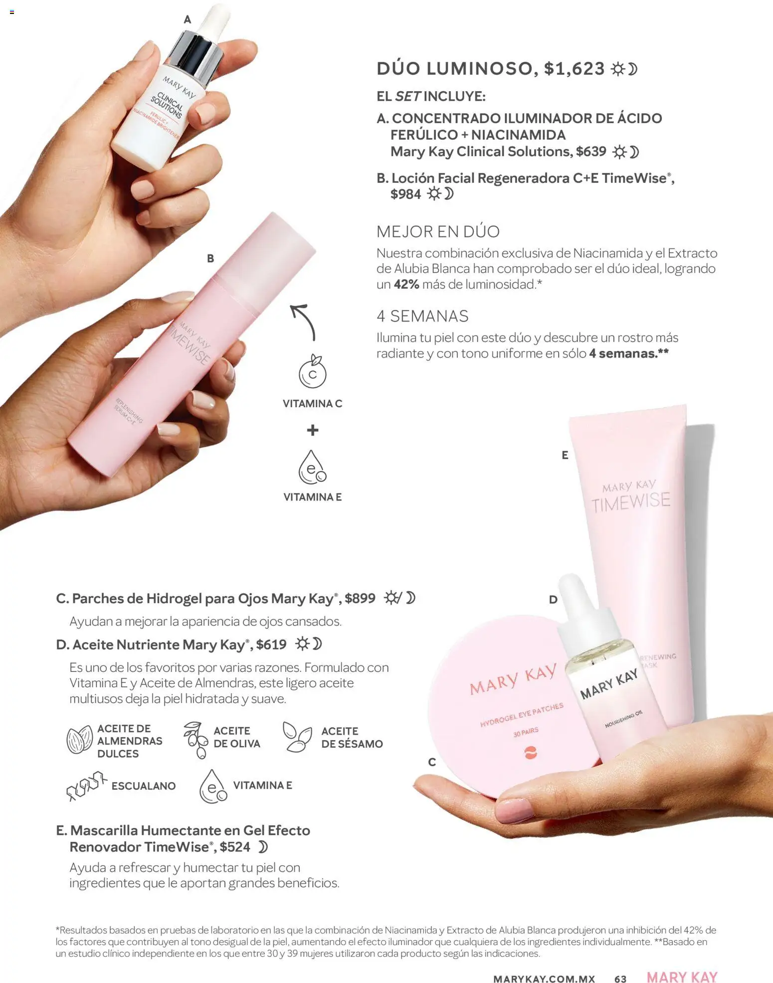 Nuevas ofertas de Mary Kay válidas en toda la República Mexicana desde el 01.04.2026. ¡Encuentra las mejores ofertas en Catálogo Mary Kay Abril 2026! | Página: 63 | Productos: Iluminador, Serum, Dulces, Mascarilla