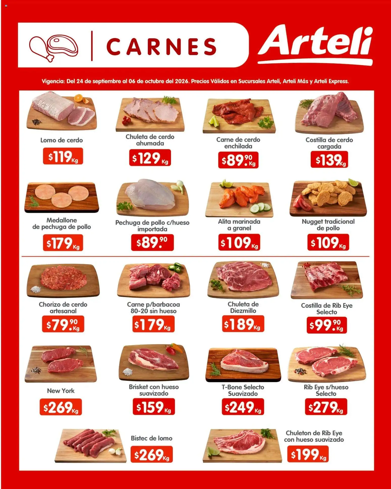 Nuevas ofertas de Arteli válidas en toda la República Mexicana desde el 24/09/2026. ¡Encuentra las mejores ofertas en Arteli folleto Quincenal! | Página: 7 | Productos: Pollo, Cerdo, Chorizo, Carne