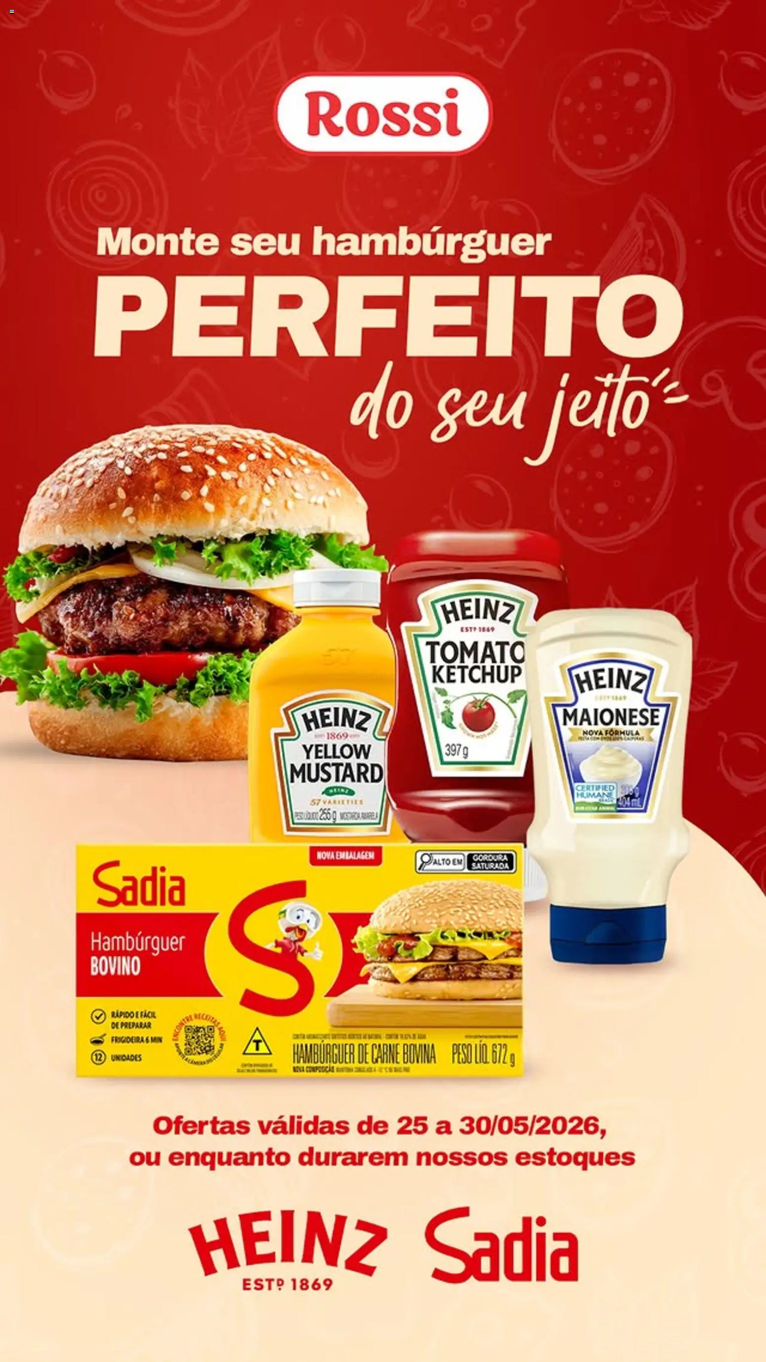 Rossi Supermercados Folheto - válido de 25.05.2026 | Página: 1 | Produtos: Frigideira, Carne, Hambúrguer, Maionese