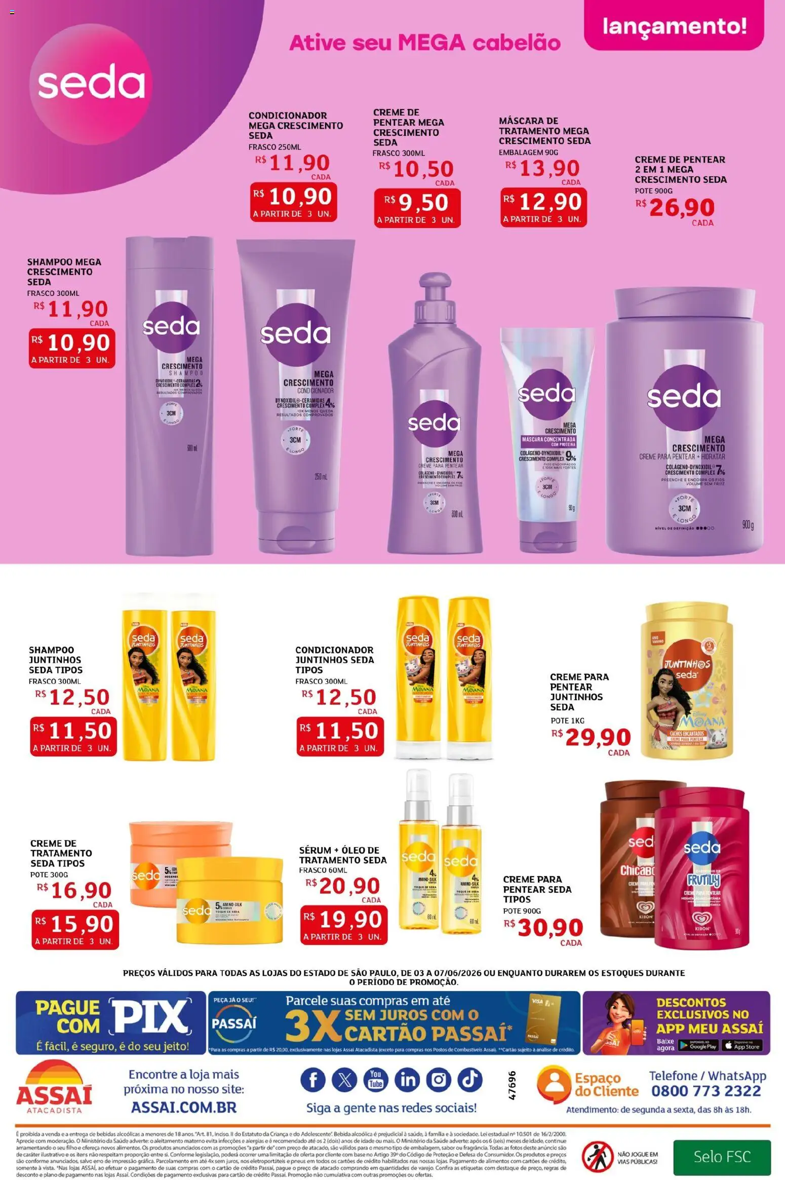 Assaí Atacadista Folheto - válido de 03.06.2026 | Página: 2 | Produtos: Shampoo, Condicionador, Sérum, Telefone