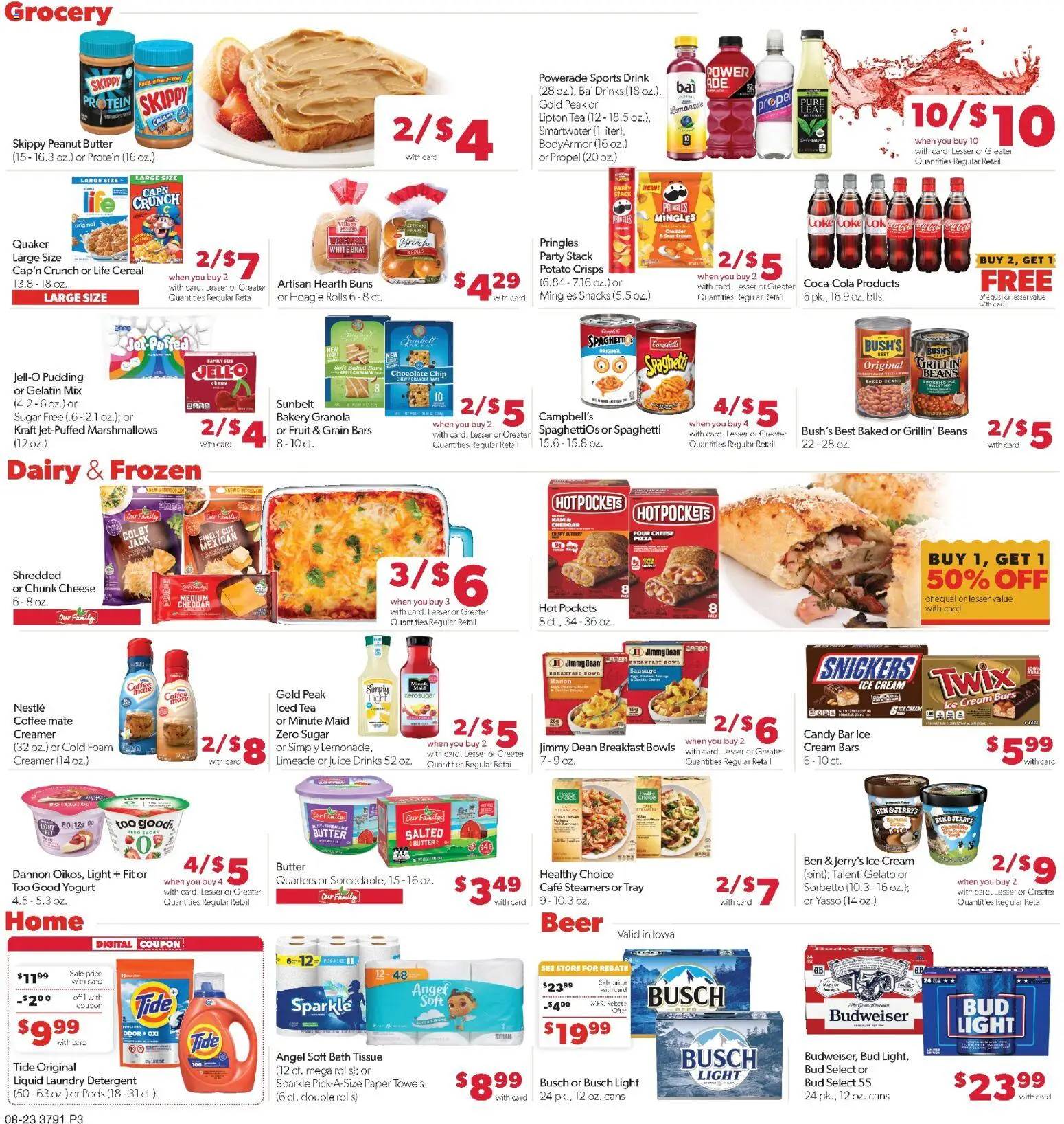 Family Fare Weekly Ad - IA - valid from 08/23/2026 | Page: 3 | Products: Cheese, Beer, Cereal, Spaghetti