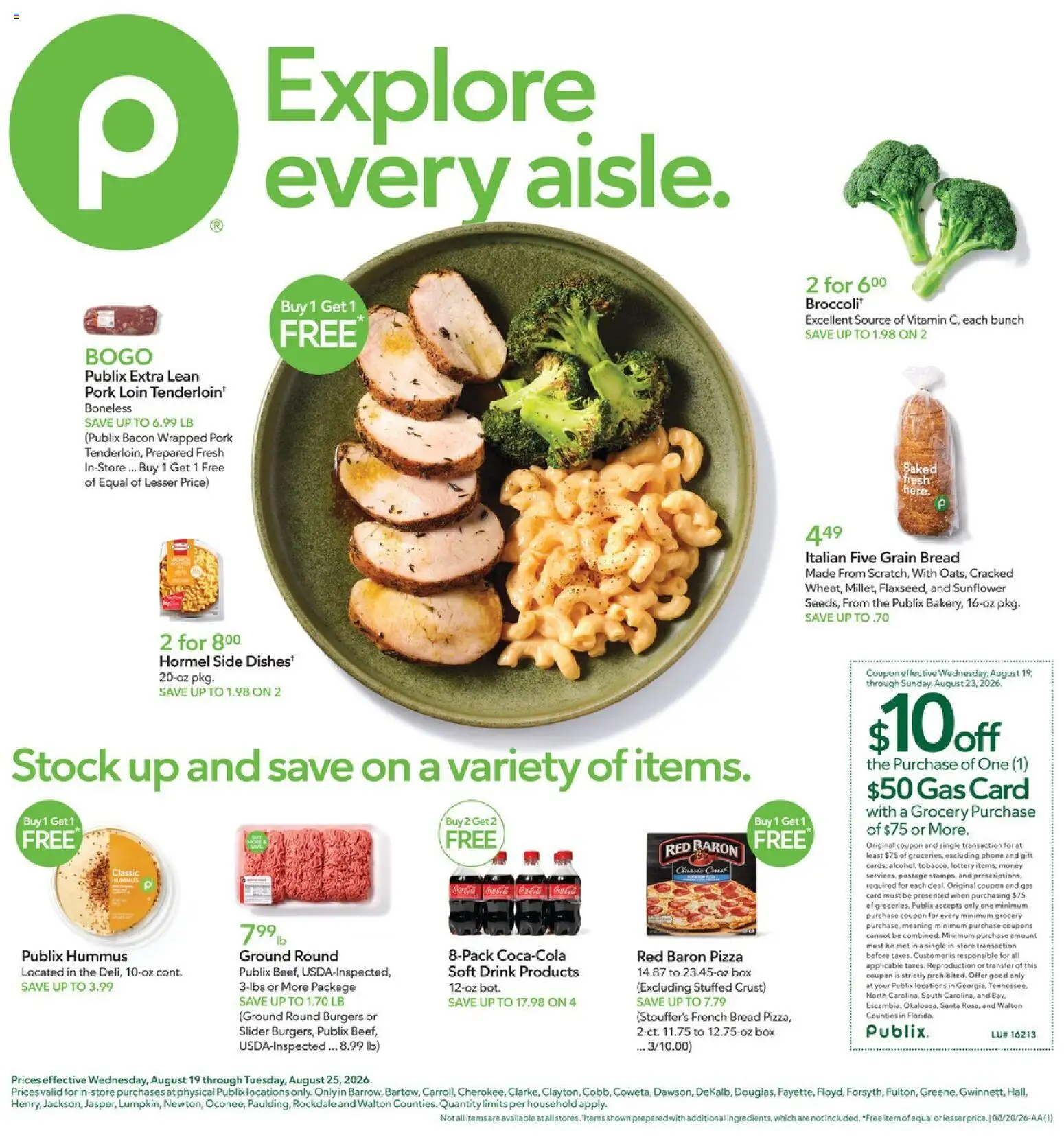 Publix Weekly Ad - valid from 08/19/2026 | Page: 1 | Products: Box, Pizza, Pork, Bacon