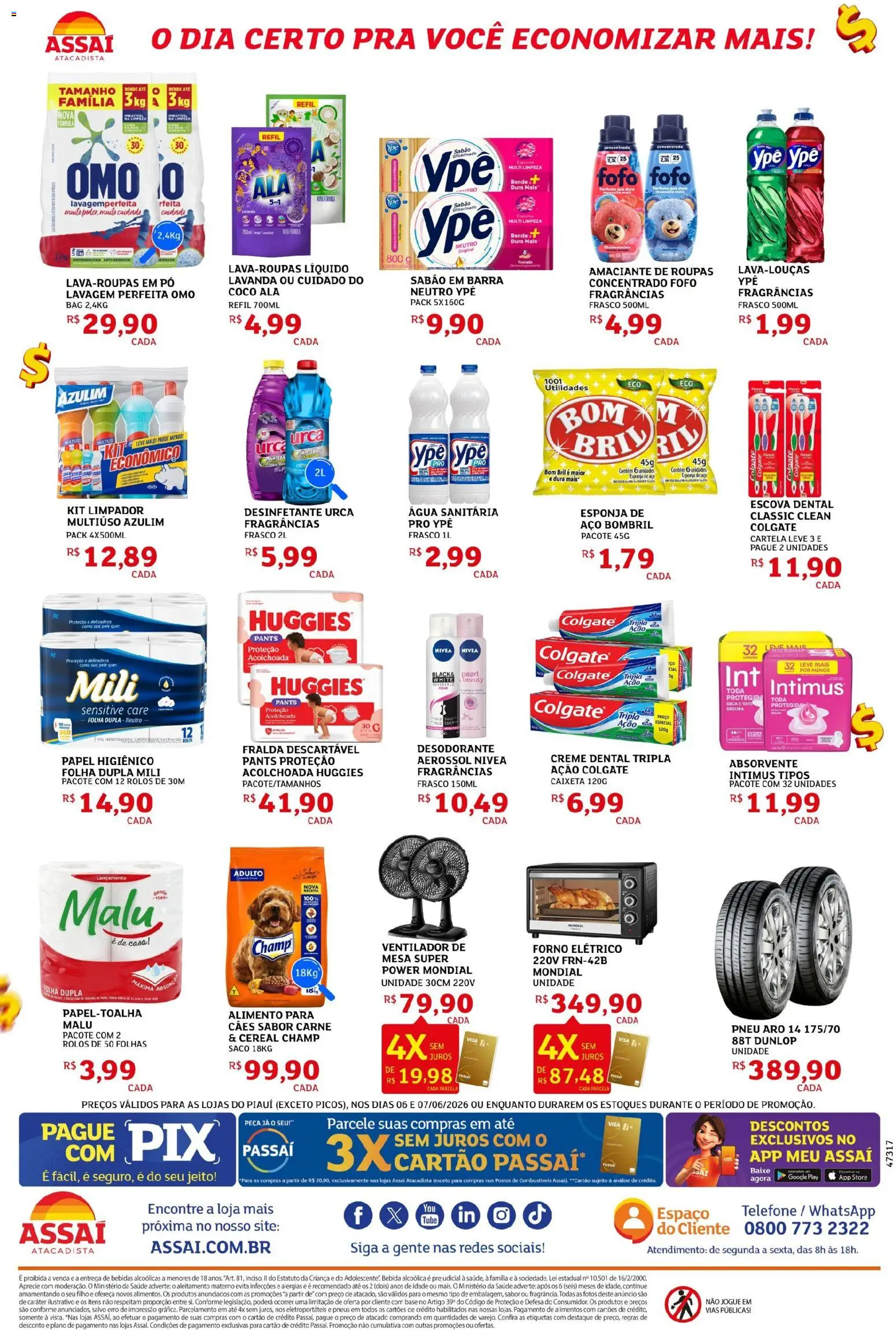 Assaí Atacadista Folheto - válido de 06.06.2026 | Página: 4 | Produtos: Pneu, Escova, Carne, Esponja de aço