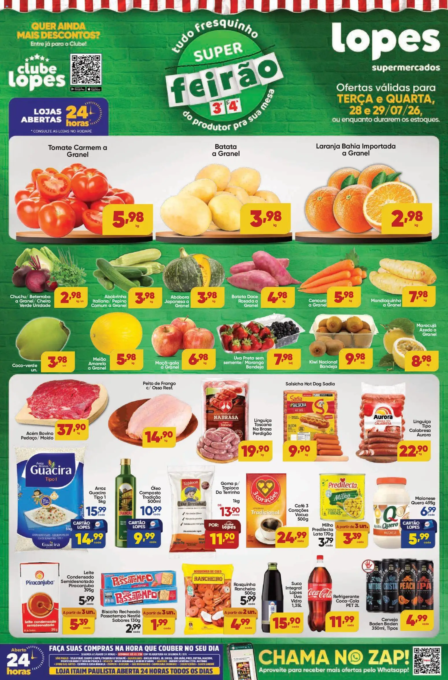 Lopes Supermercados Folheto - válido de 28/07/2026 | Página: 1 | Produtos: Linguiça, Kiwi, Leite condensado, Rodapé