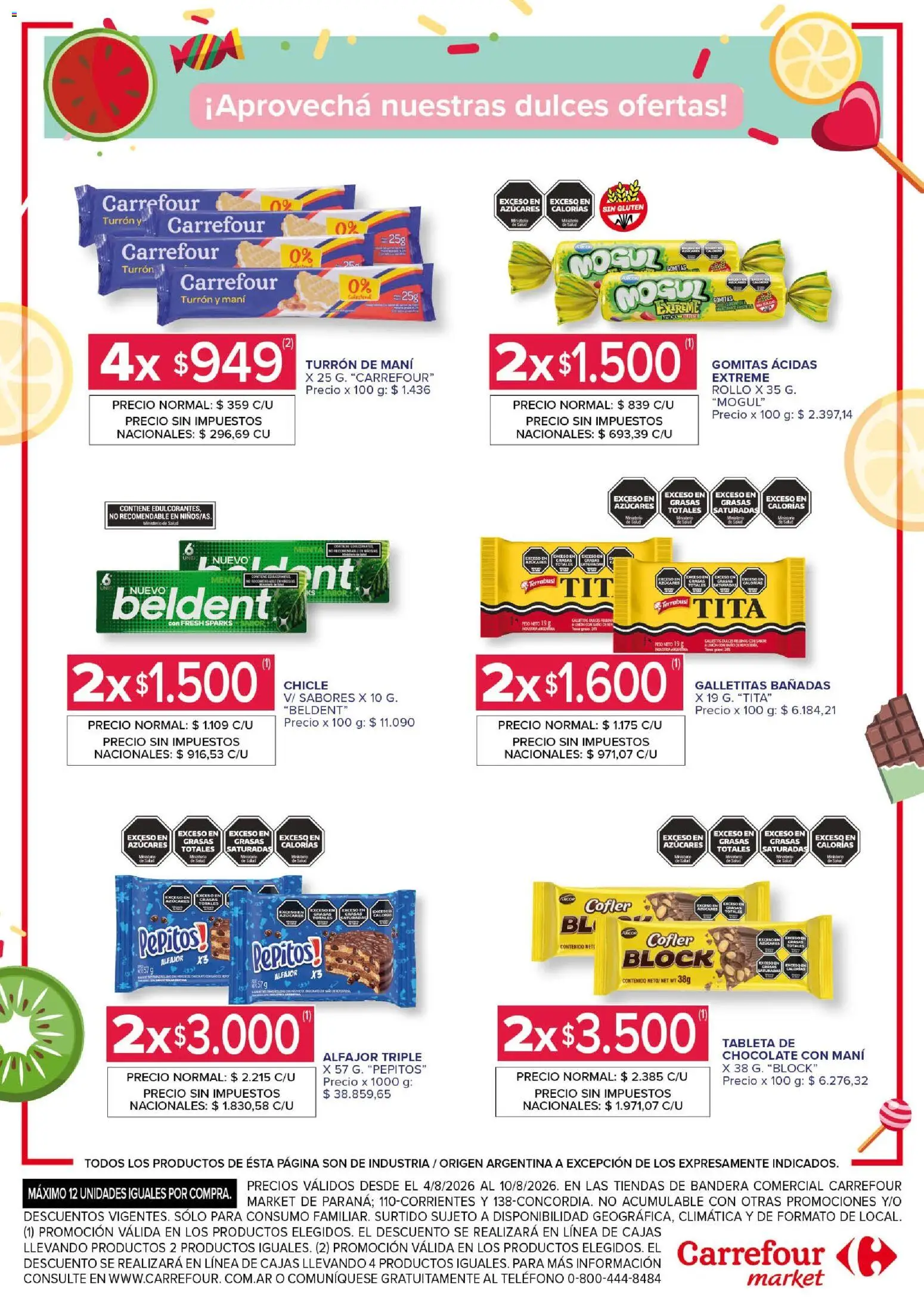 Carrefour Market catálogo │ válido desde el 04/08/2026 | Página: 5 | Productos: Gomitas, Mani, Alfajor, Turrón
