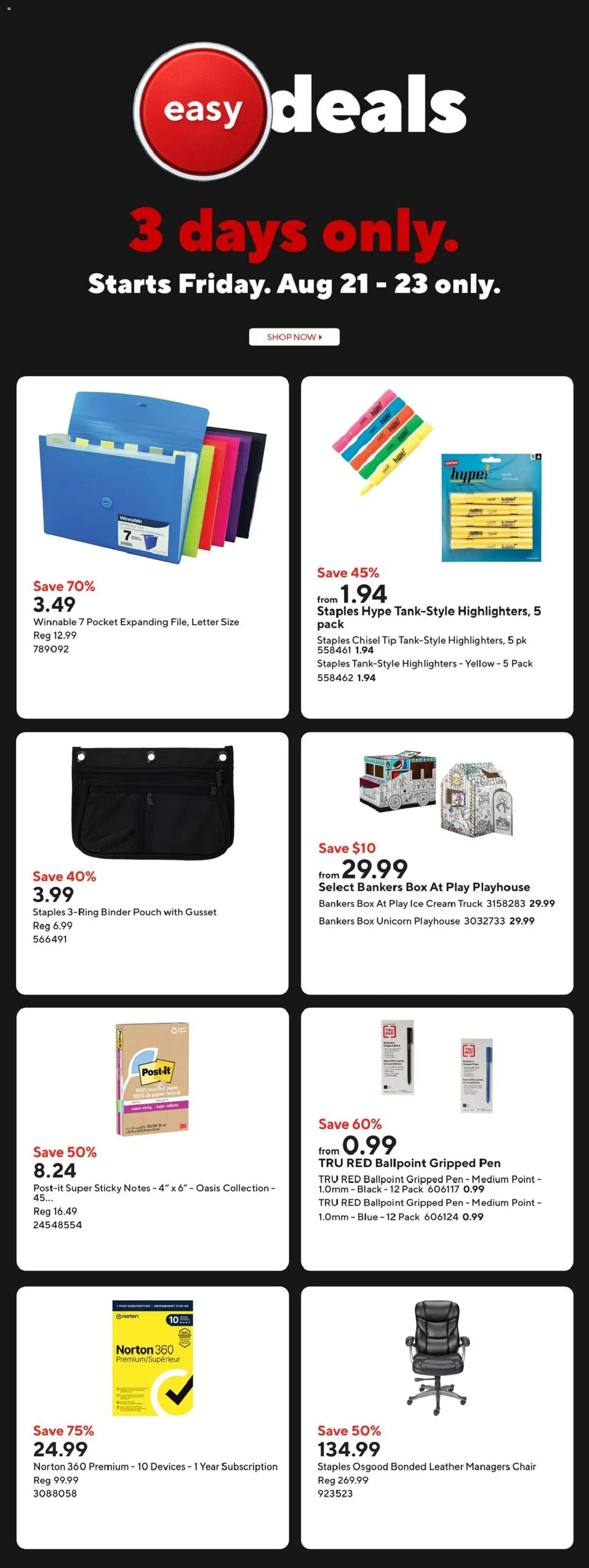 Staples flyer valid from Aug 21, 2026 | Page: 2 | Products: Cream, Chair, Box, Ice