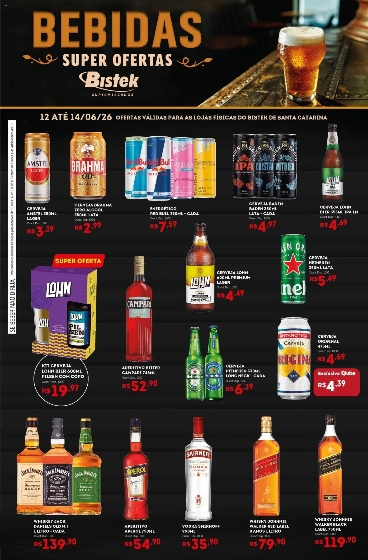 Bistek Supermercados Folheto - válido de 12.06.2026 | Página: 1 | Produtos: Cerveja, Heineken, Campari, Atum