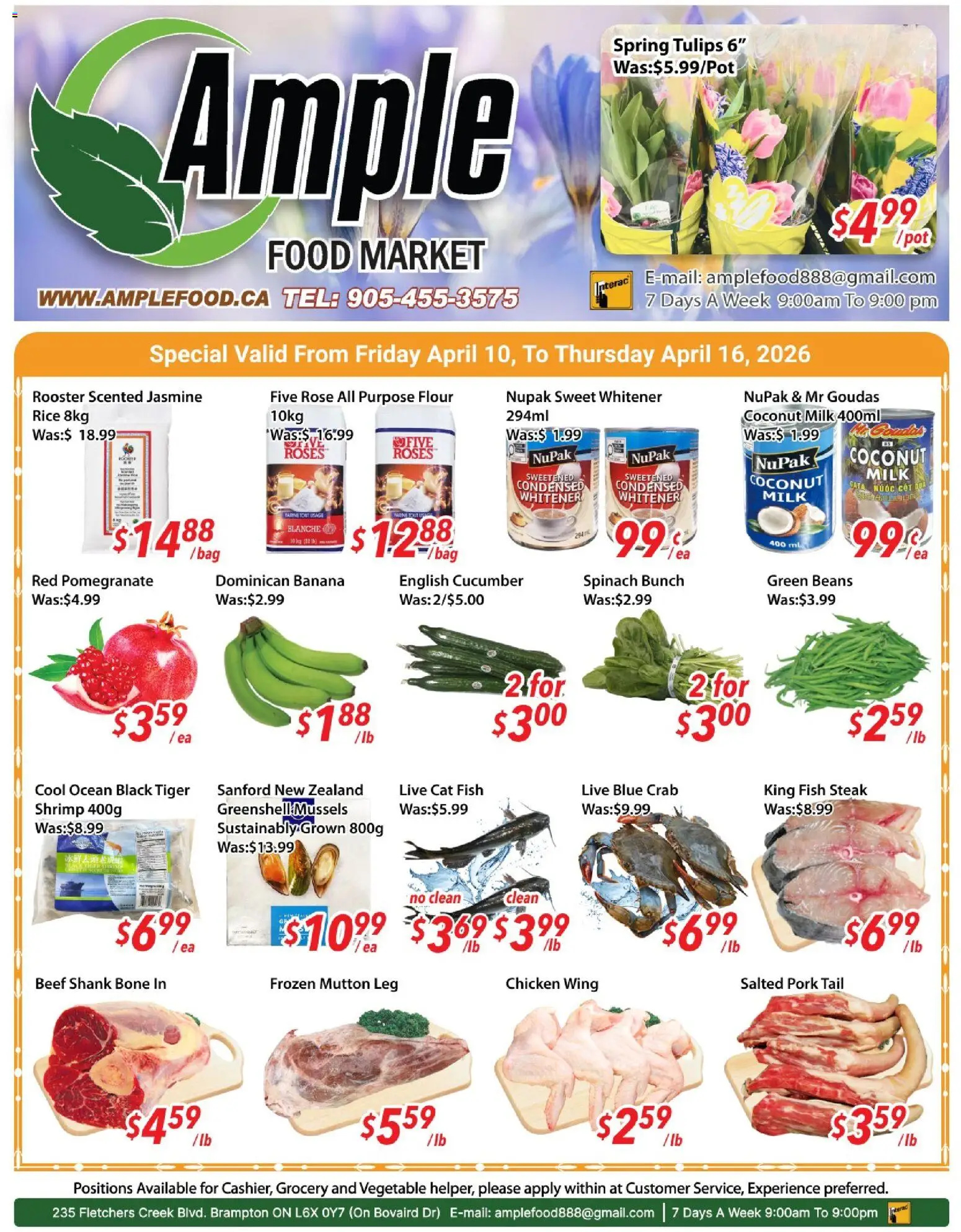 Ample Food Market flyer valid from 10.04.2026 | Page: 1 | Products: Beef, Milk, Chicken, Pork