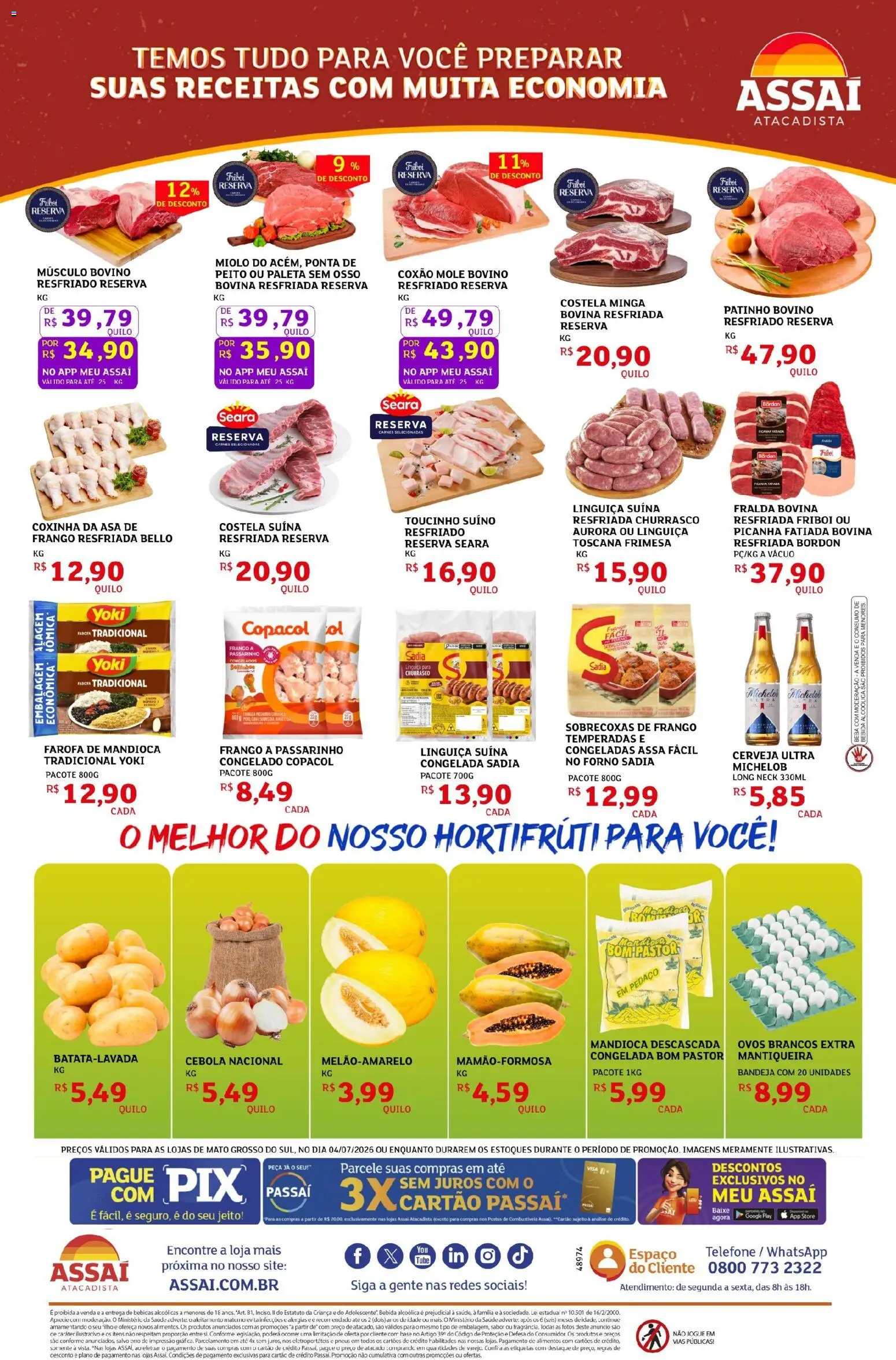 Assaí Atacadista Folheto - válido de 05/07/2026 | Página: 2 | Produtos: Cebola, Mandioca, Linguiça, Bebida