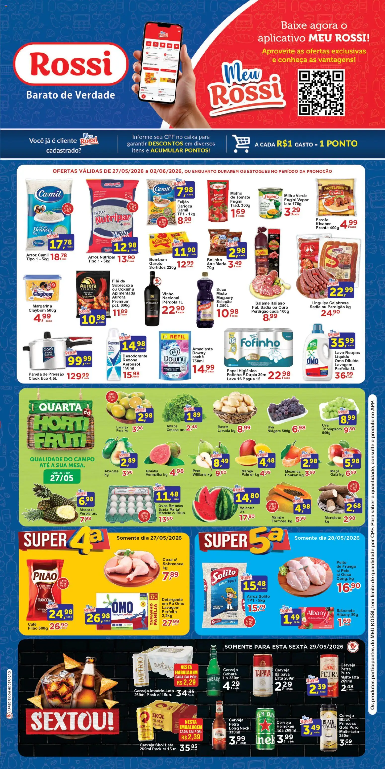 Rossi Supermercados Folheto - válido de 27.05.2026 | Página: 1 | Produtos: Detergente, Panela, Arroz, Frango