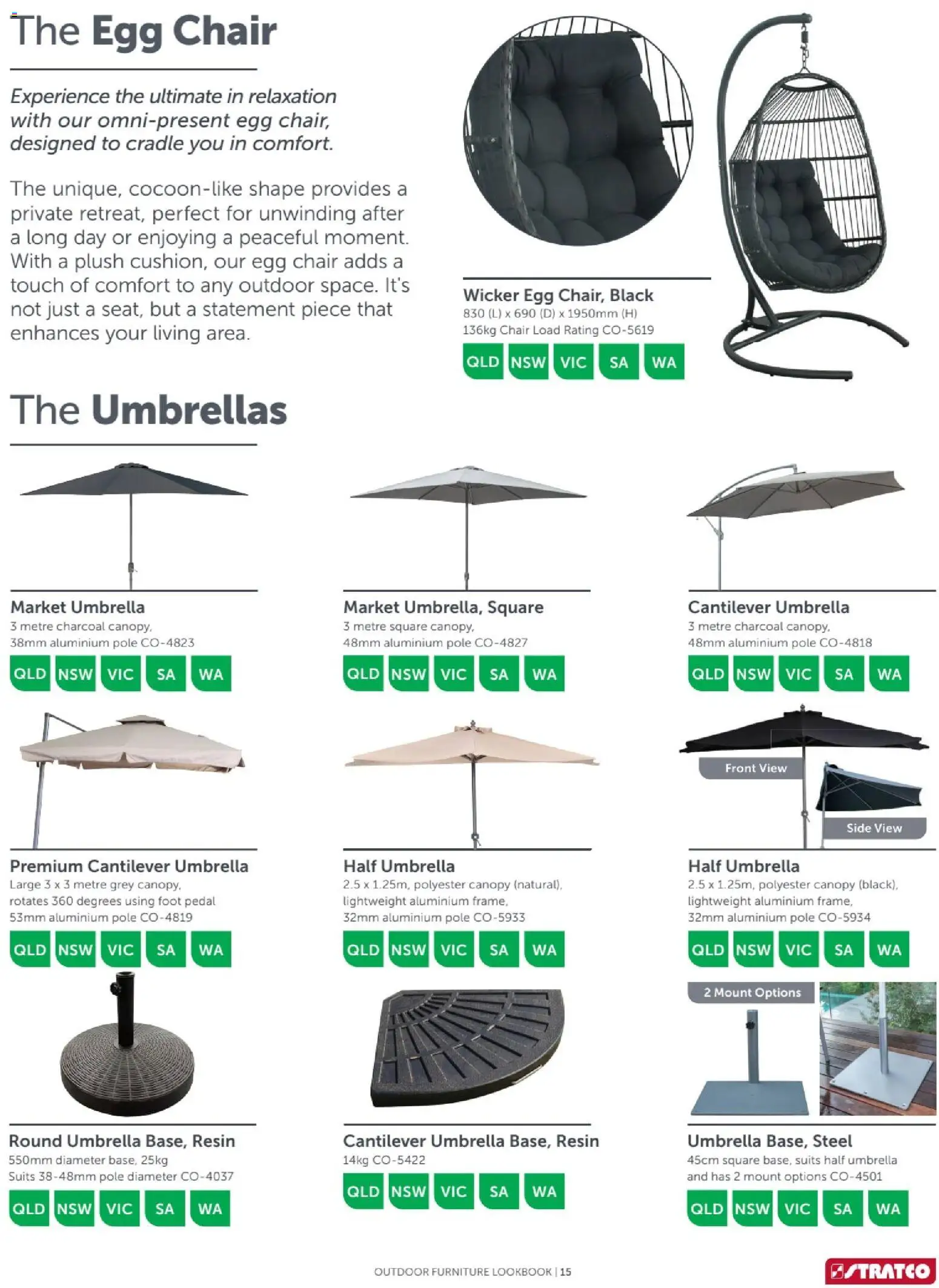 Stratco catalogue - valid from 04/12/2025 | Page: 15 | Products: Chair, Outdoor furniture, Umbrella, Charcoal